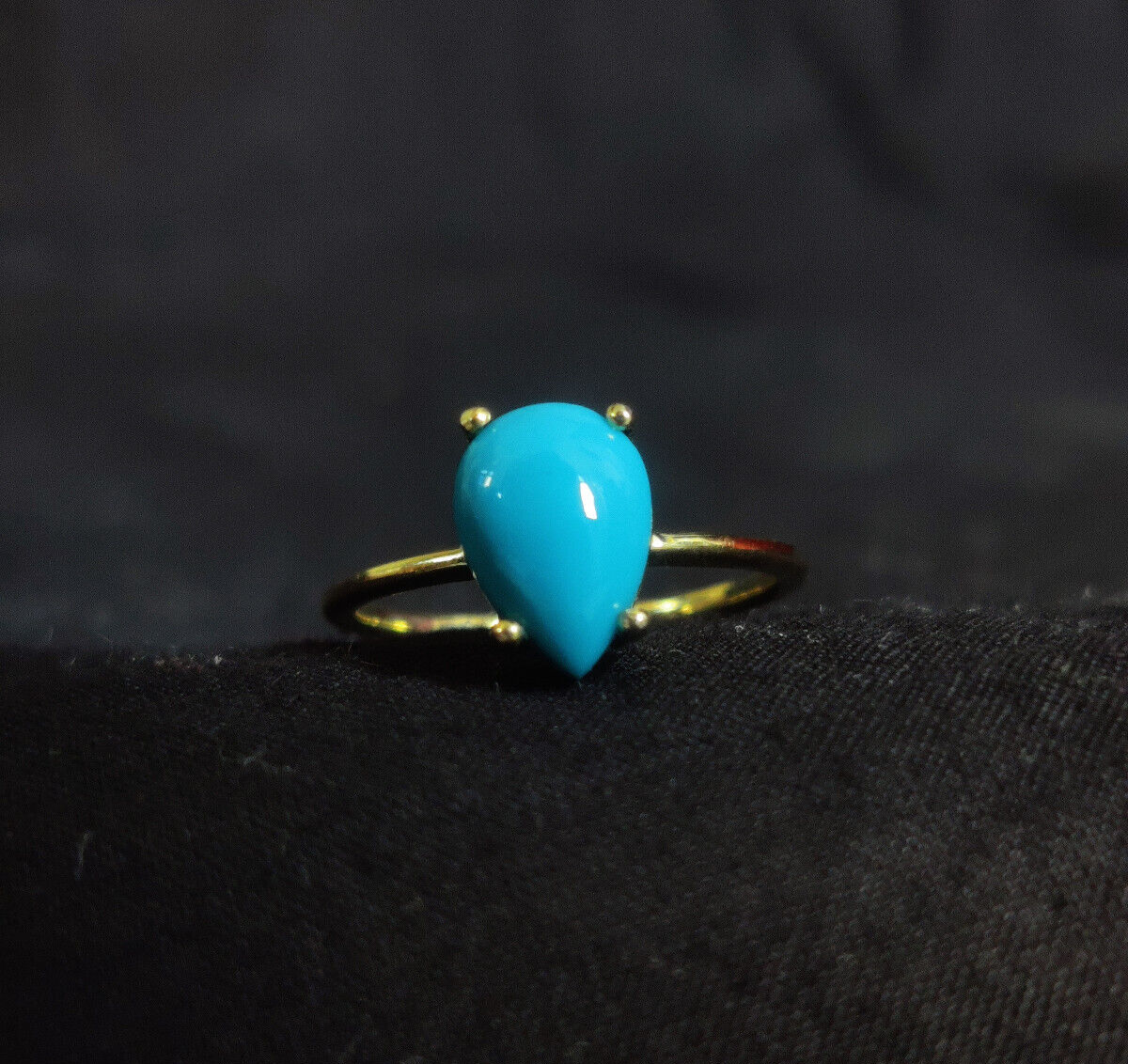 925 Sterling Silver Ring*Sleeping Beauty Turquoise Pear Cab Ring*Gold Ring TR710