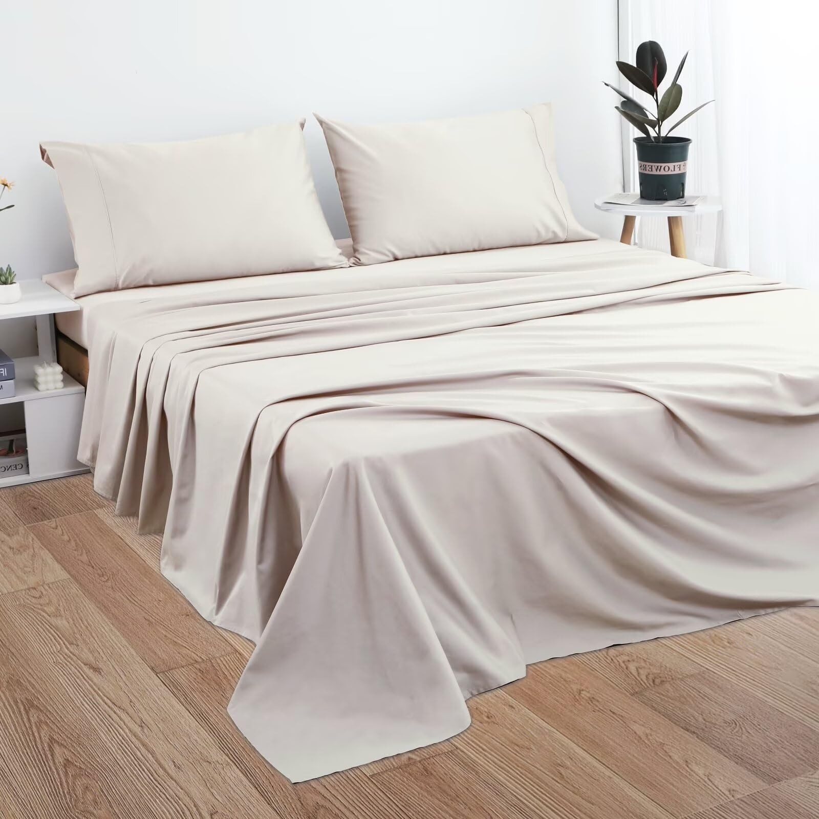 2-Pack Full Flat Sheet 600 Thread Count 100% Egyptian Cotton Beige