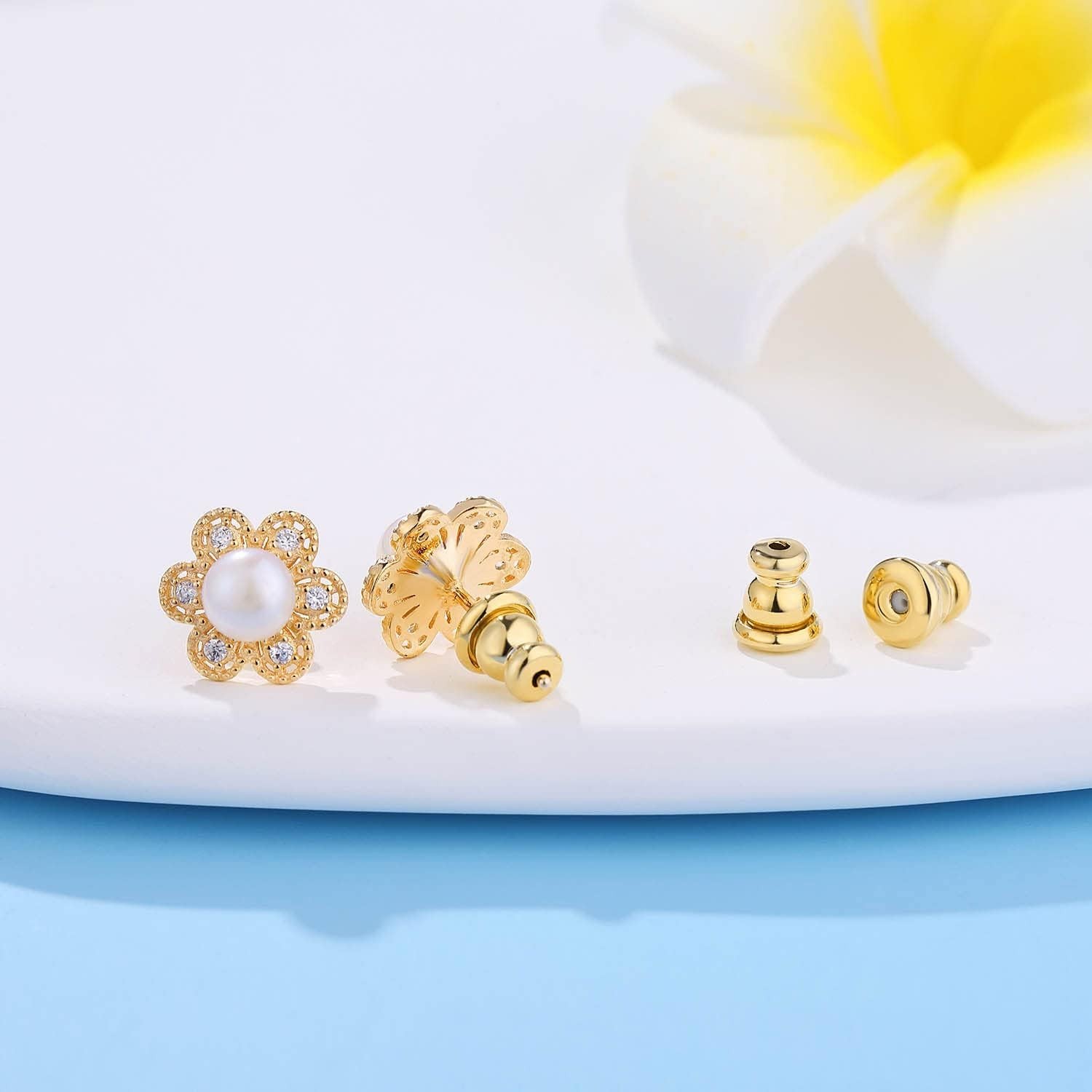 Locking Earring Backs for Studs, Hypoallergenic 18K Gold Earring Backs Re