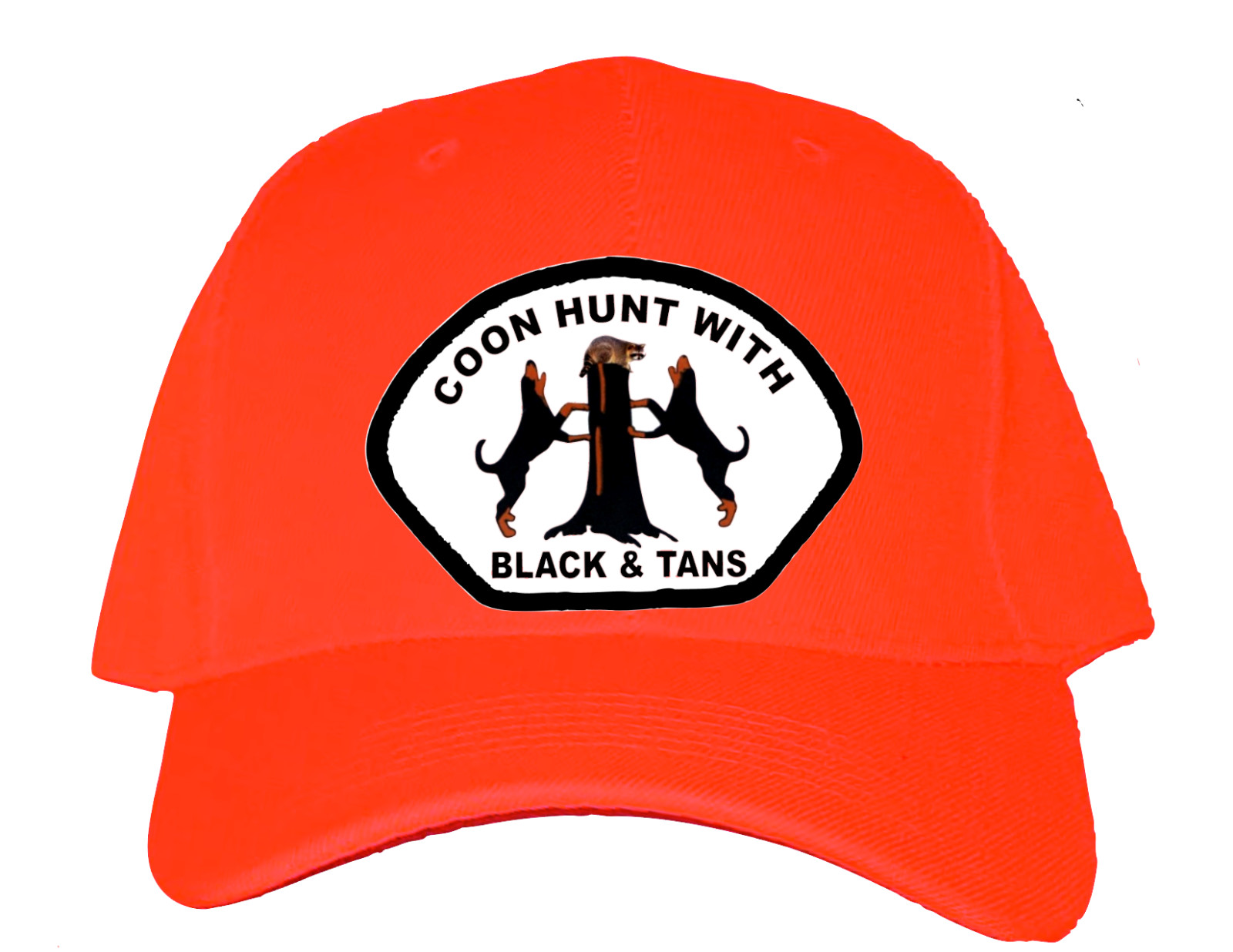 Cap Hat Orange Solid Back Coonhound Black&Tans Hunting Coon Dog Press On Picture