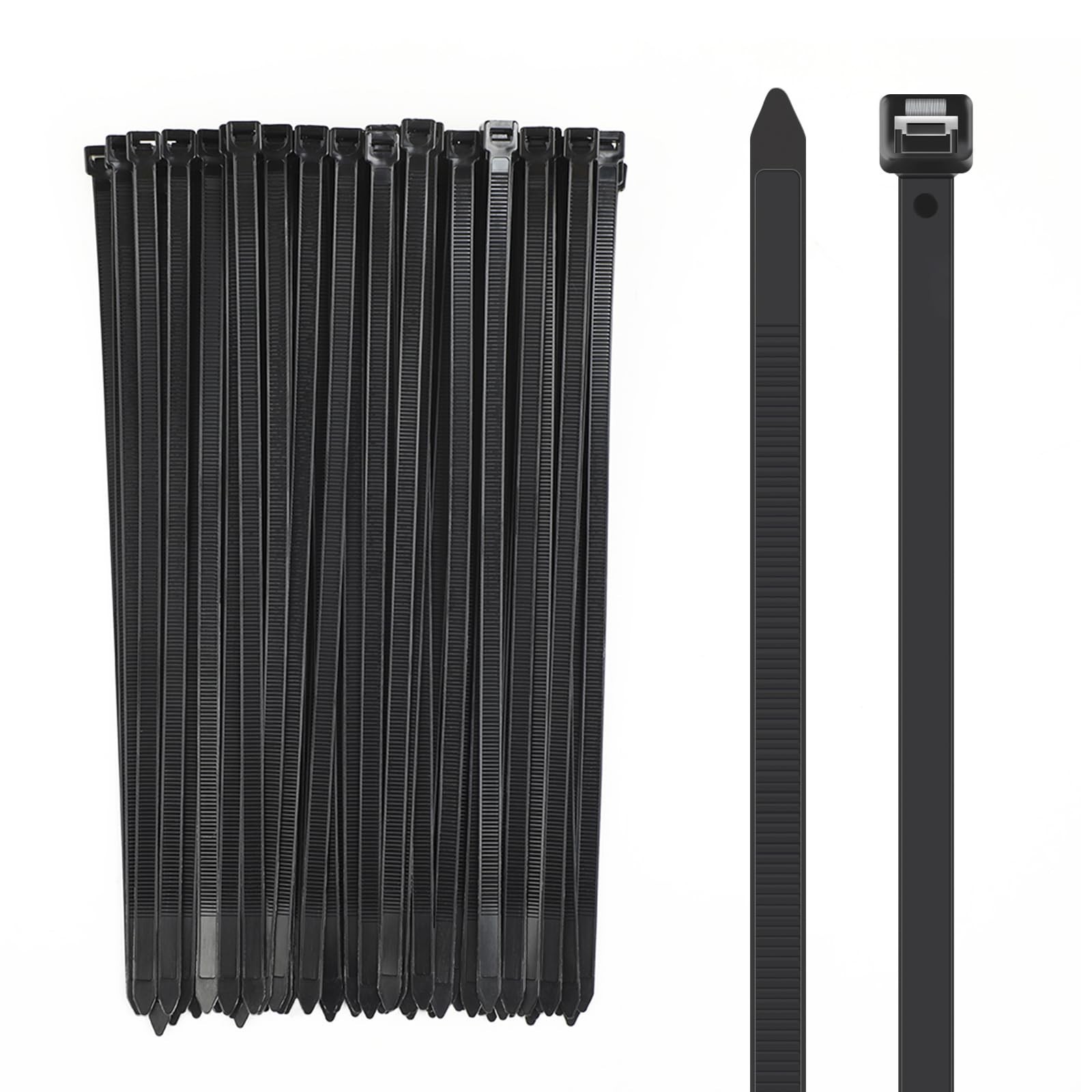 12-Inch Heavy Duty Black Cable Ties 100-Pack, 80 lb Tensile Strength and 0.3-...