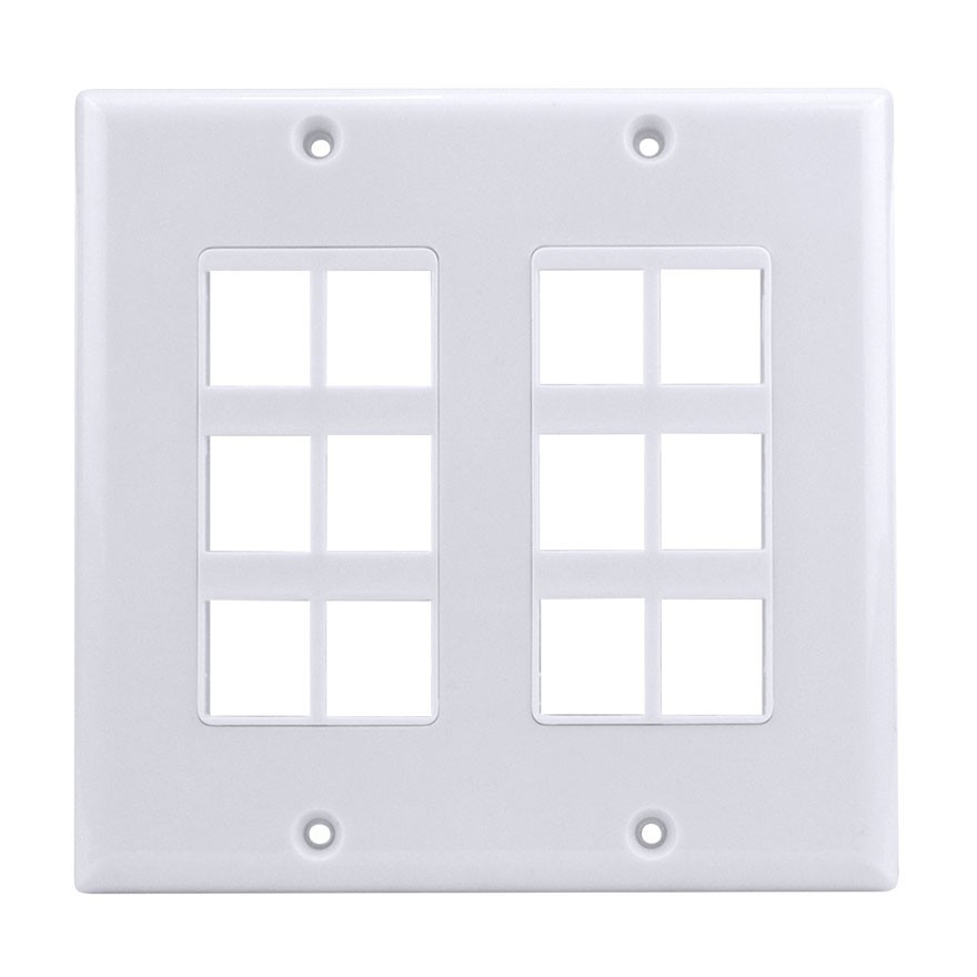 Construct Pro 12-Port Keystone Wall Plate White Network AV Faceplate Multi-Port