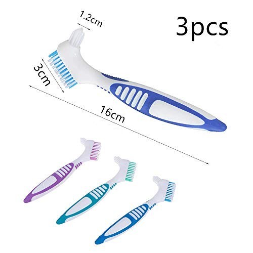 3 Pcs Portable Denture Cleaning Brushes for Effective False Teeth Care