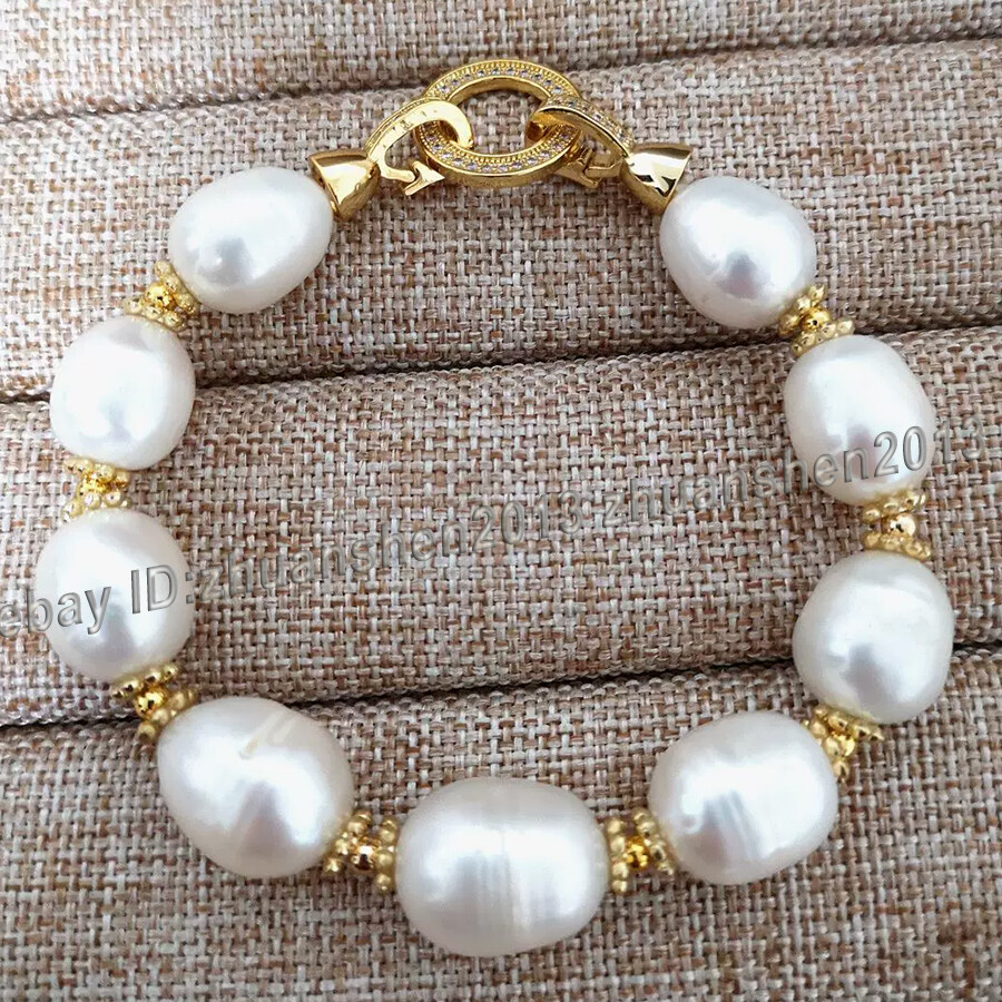 10-12mm Natural Freshwater Baroque Rice Pearl Beaded Bangle Bracelet 6" 7.5"- 9"