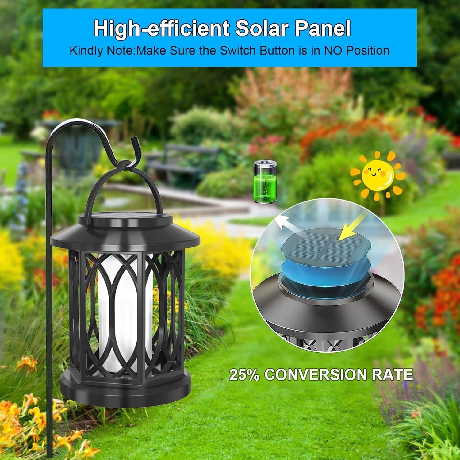 2x Solar LED Flicker Flame Lanterns Lantern , Outdoor Garden & Pathway Lights