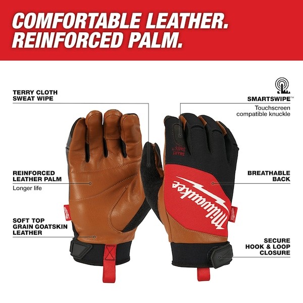 Milwaukee Tool 48-73-0023 Performance Work Gloves, Goatskin Palm, Polyester