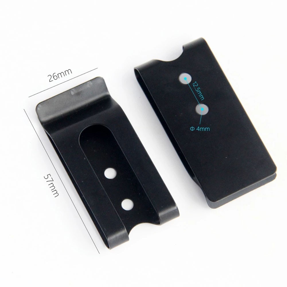 Practical Belt Clip Hook Securing Clip 2pcs Black Coated Finish Flat Base