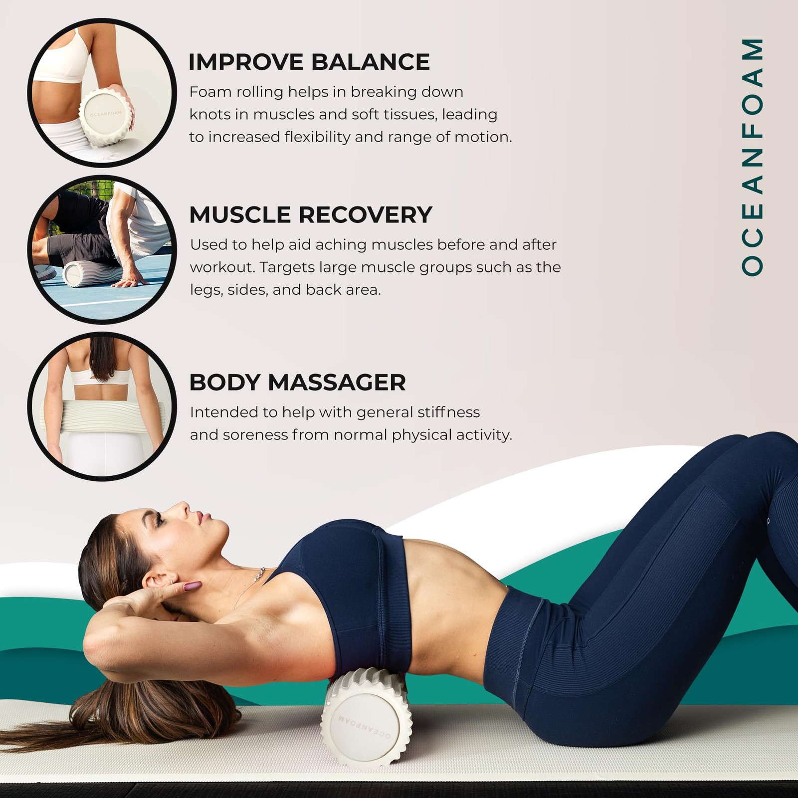 Oceanfoam Soft Tidal Roller (Natural) - Low Density Foam Roller for Physical ...