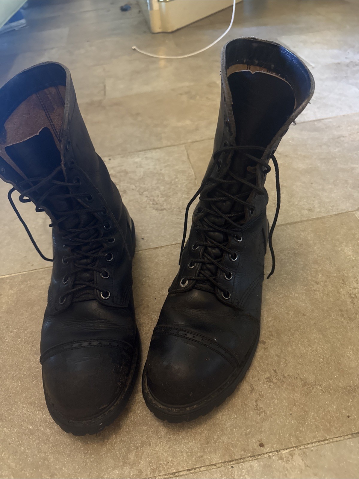 HH Brand Military Combat Black Leather Jump Boots Made in USA Size 11 1/2 Mens