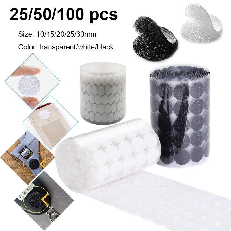 Hook and Loop Tape Dots - 10-30mm Self-Adhesive - Round Fastener Stickers