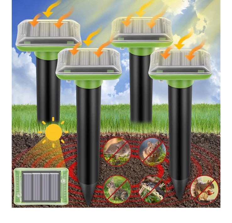 Mole Repellent 4 Pack Ultrasonic Solar Powered Animal Repellent for Outdoor Lawn