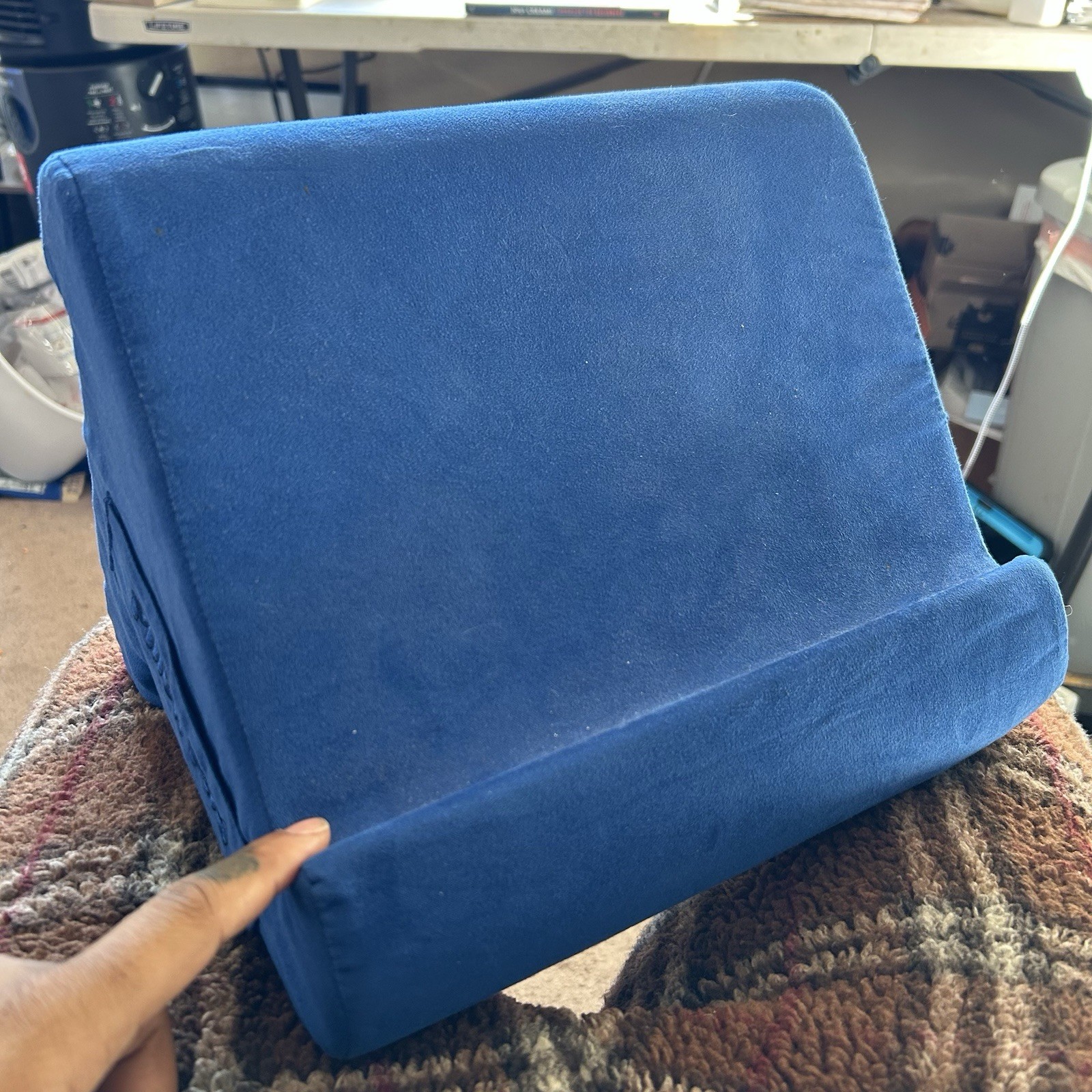 Multi-Angle Pillow for Phone Tablet Read Holder Stand Foam Lap Rest Cushion Blue