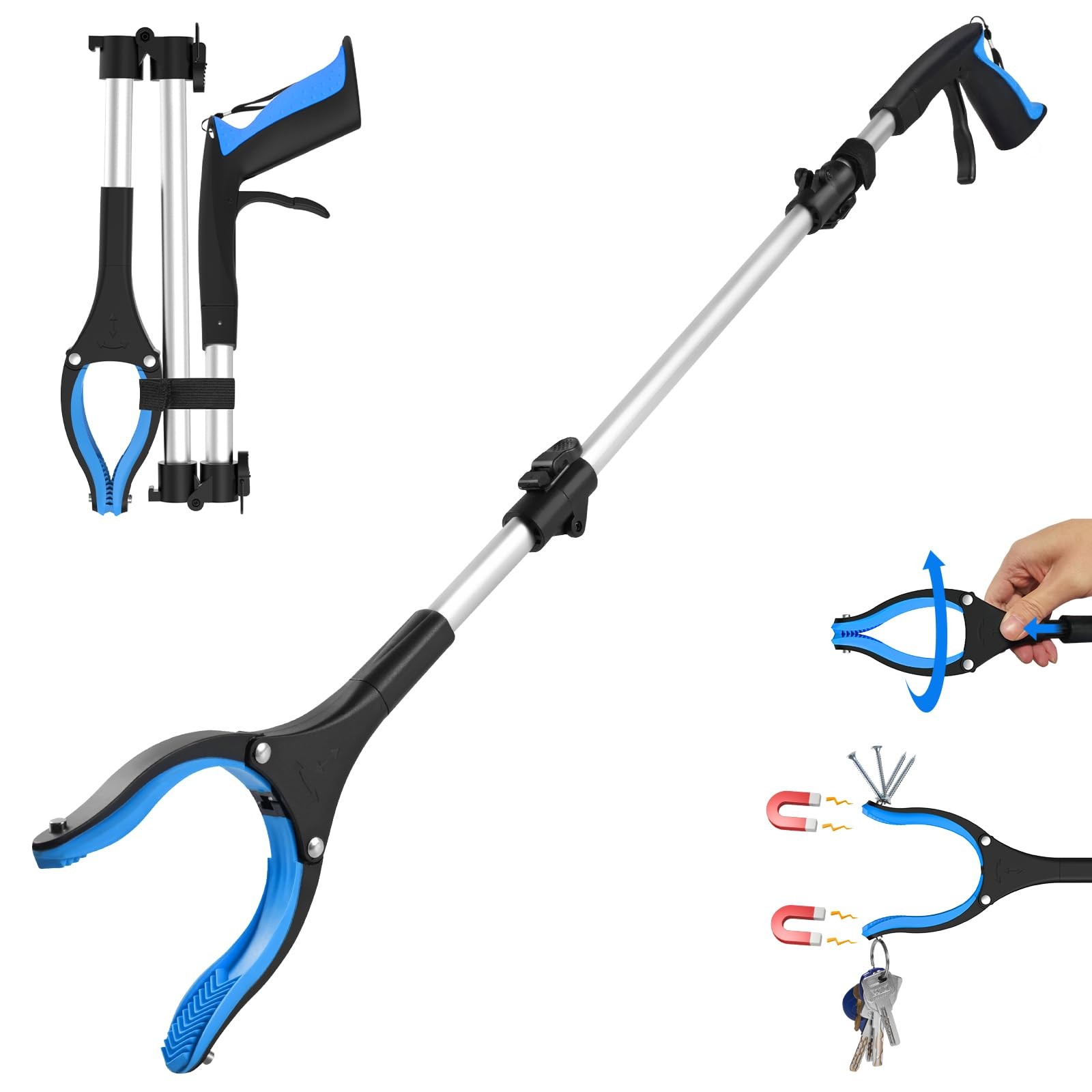 Grabber Reacher Tool 36 Inch, Foldable Grabber with Anti-Slip 360° Rotating J...