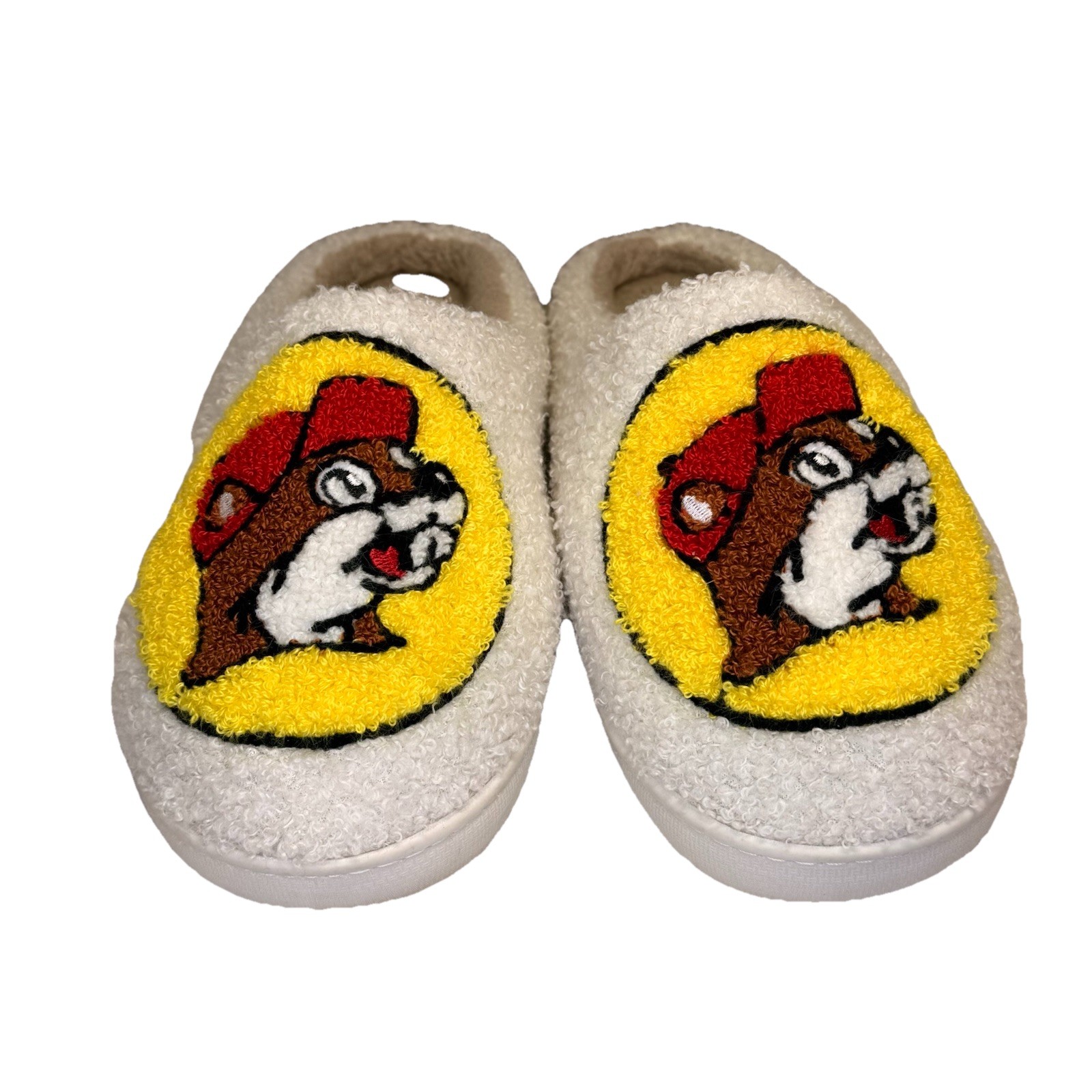Buc-ee's Sherpa Slippers Unisex Small 5/6 Red White Logo