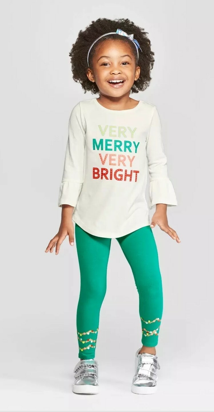 New Baby Toddler Girls Cat & Jack Christmas Shirt Very Merry Very Bright