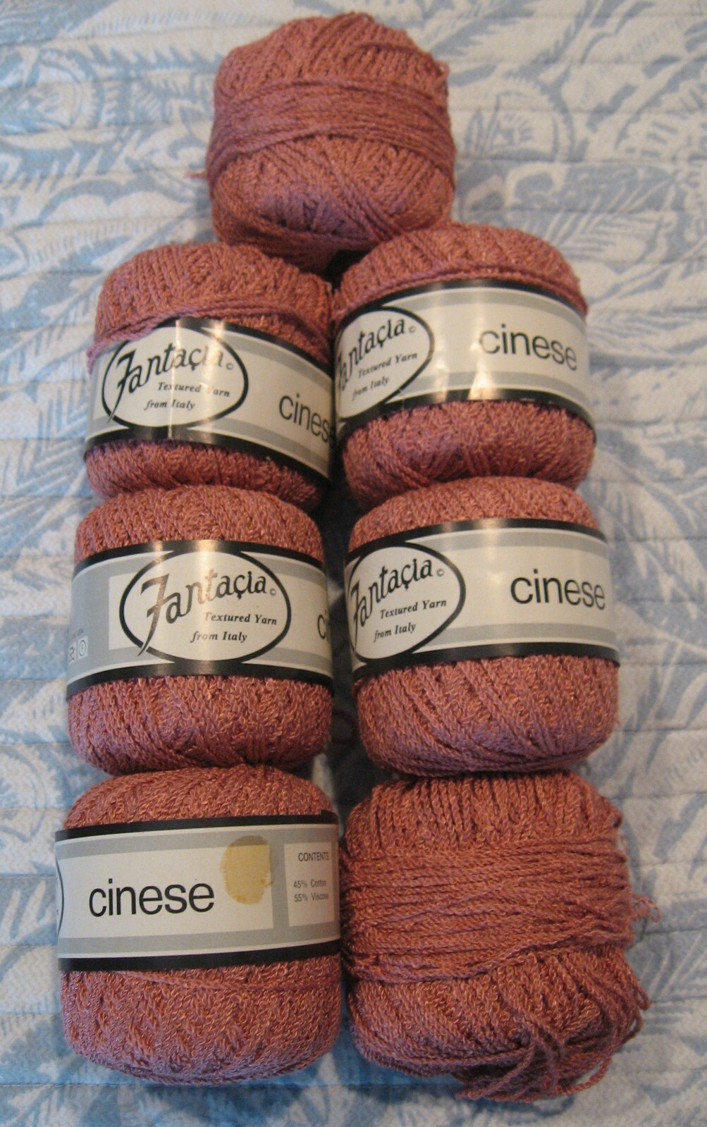 7 SKEINS VINTAGE FANTACIA TEXTURED KNITTING YARN PINK "CINESE" ITALY - 50 GRAMS