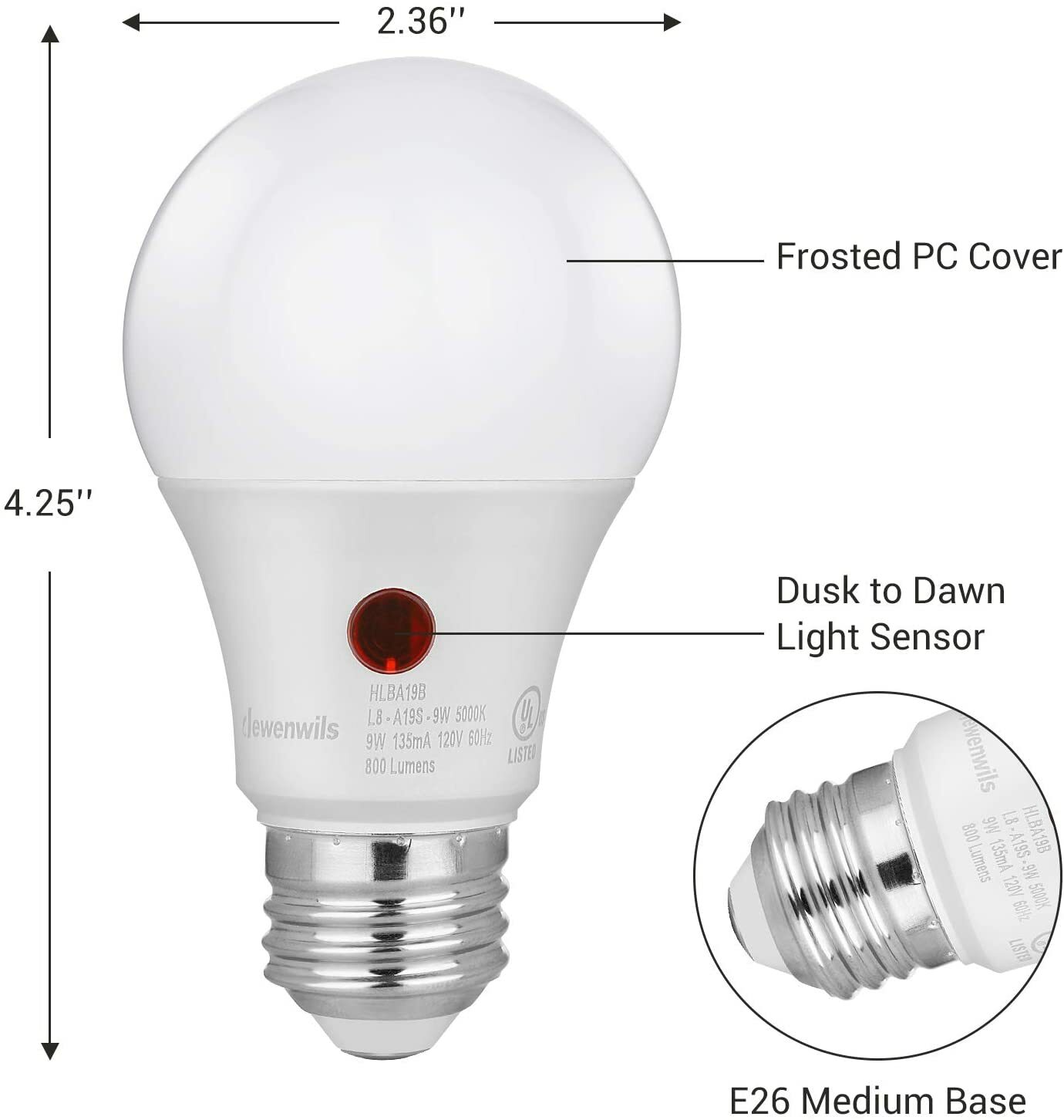 DEWENWILS 4Pack Light Sensor Bulbs LED Outdoor Light Bulb Automatic On/Off 5000K