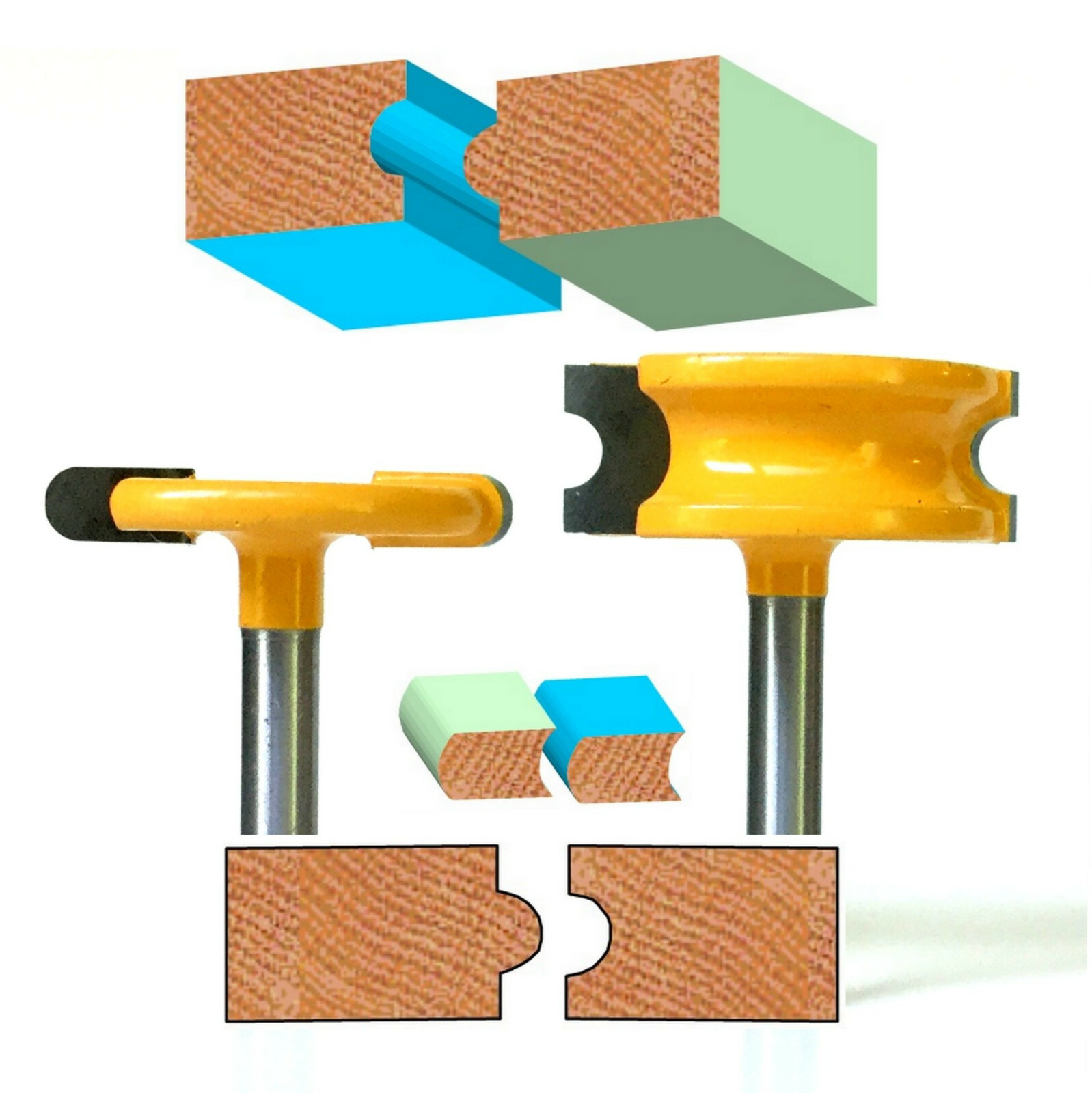 2 pc 1/4" Shank 1/4" Diameter Canoe Flute and Bead Joint Router Bit sct-888