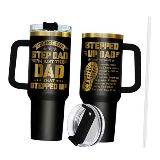 Stepdad Father Day Gifts, Bonus Dad Tumbler with Handle 40 Oz Top Bonus Dad