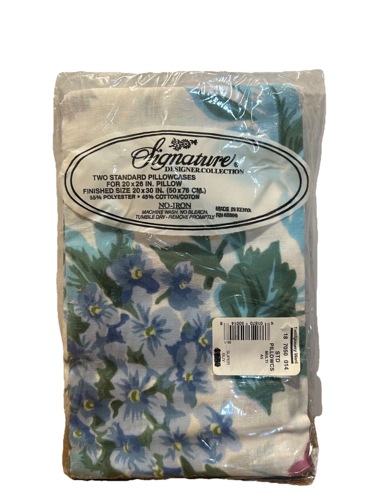 VTG Signature Designer Collection 2 Standard Pillowcases Floral Blue Kenya