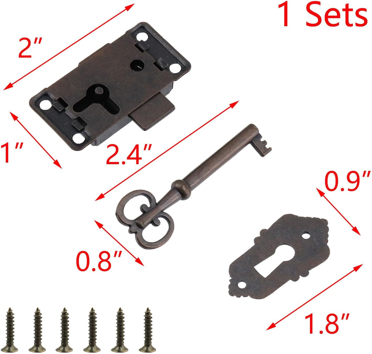 Furniture Locks Vintage Lock for Jewelry Antique Red Bronze Cabinet Locks Old Lo