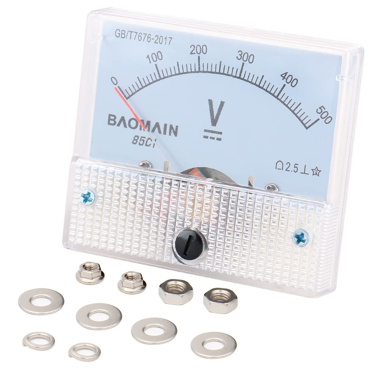 Baomain Analog Voltmeter 85C1 DC 0-500V Rectangle Volt Panel white