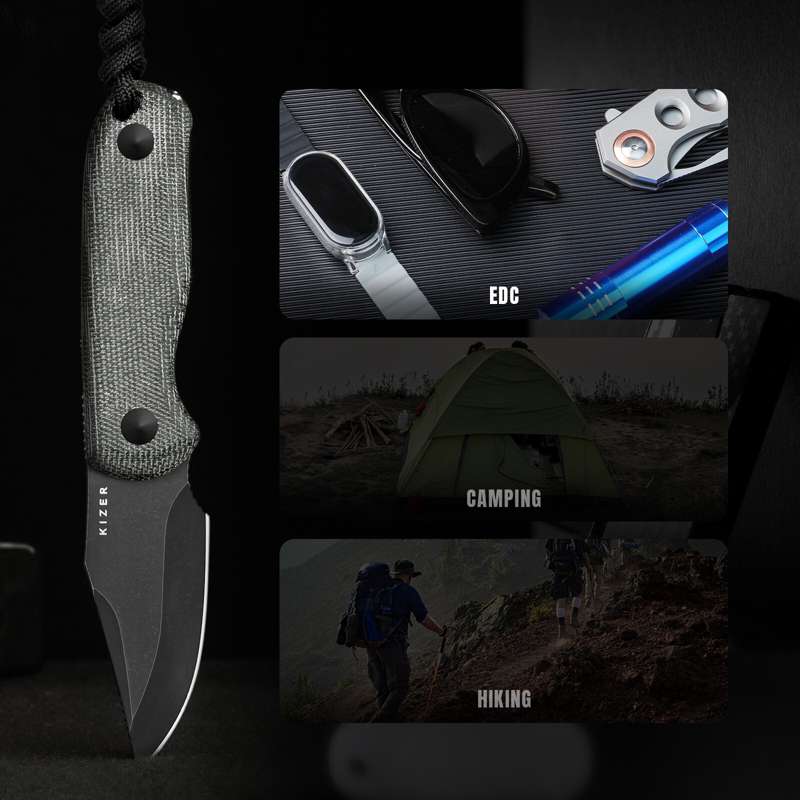 Kizer Drop Bear Clip Point Fixed Knife AEB-L Blade Micarta Handle+Sheath