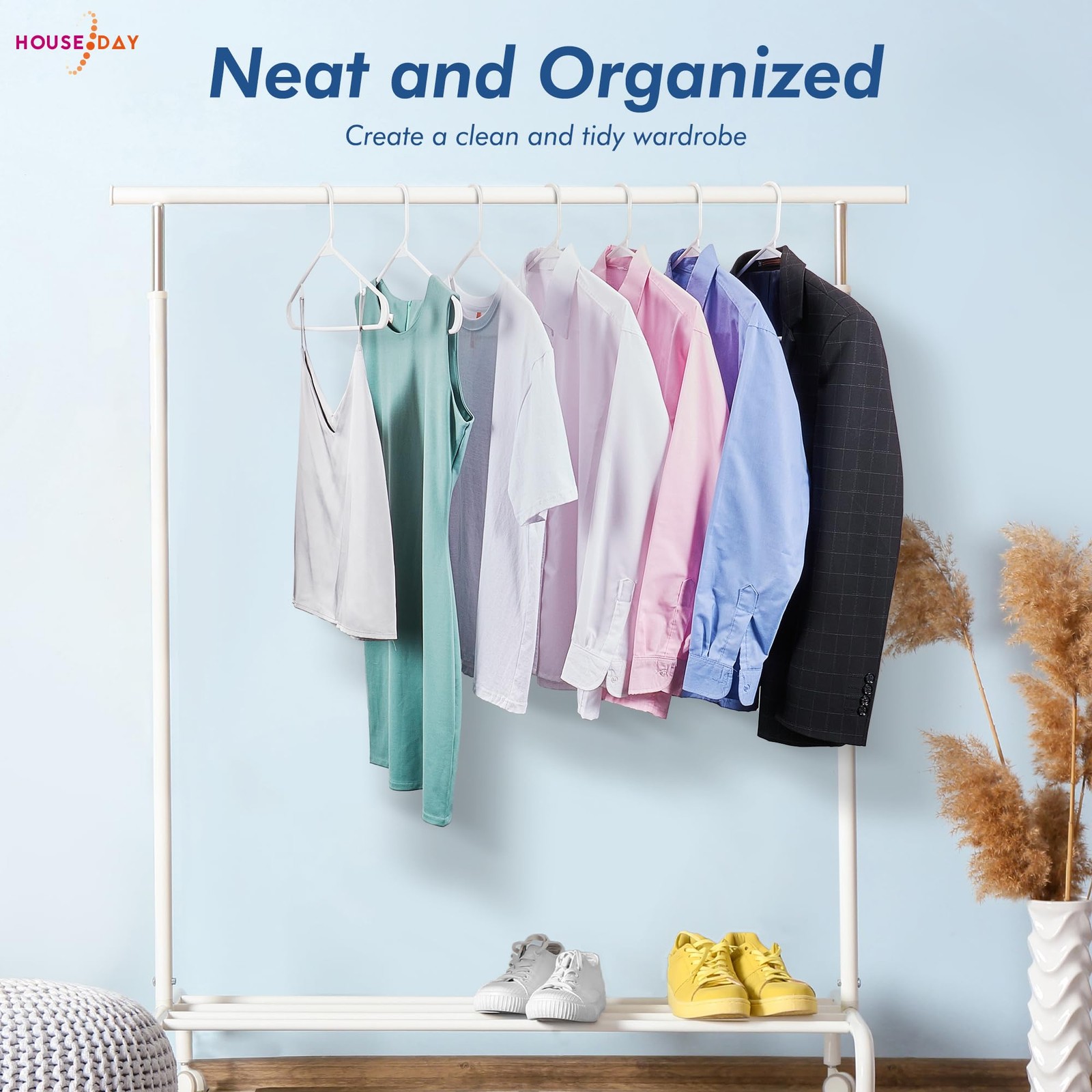 White Plastic Hangers 16 Pack, Space Saving Coat Hanger, Clothes Hanger with ...