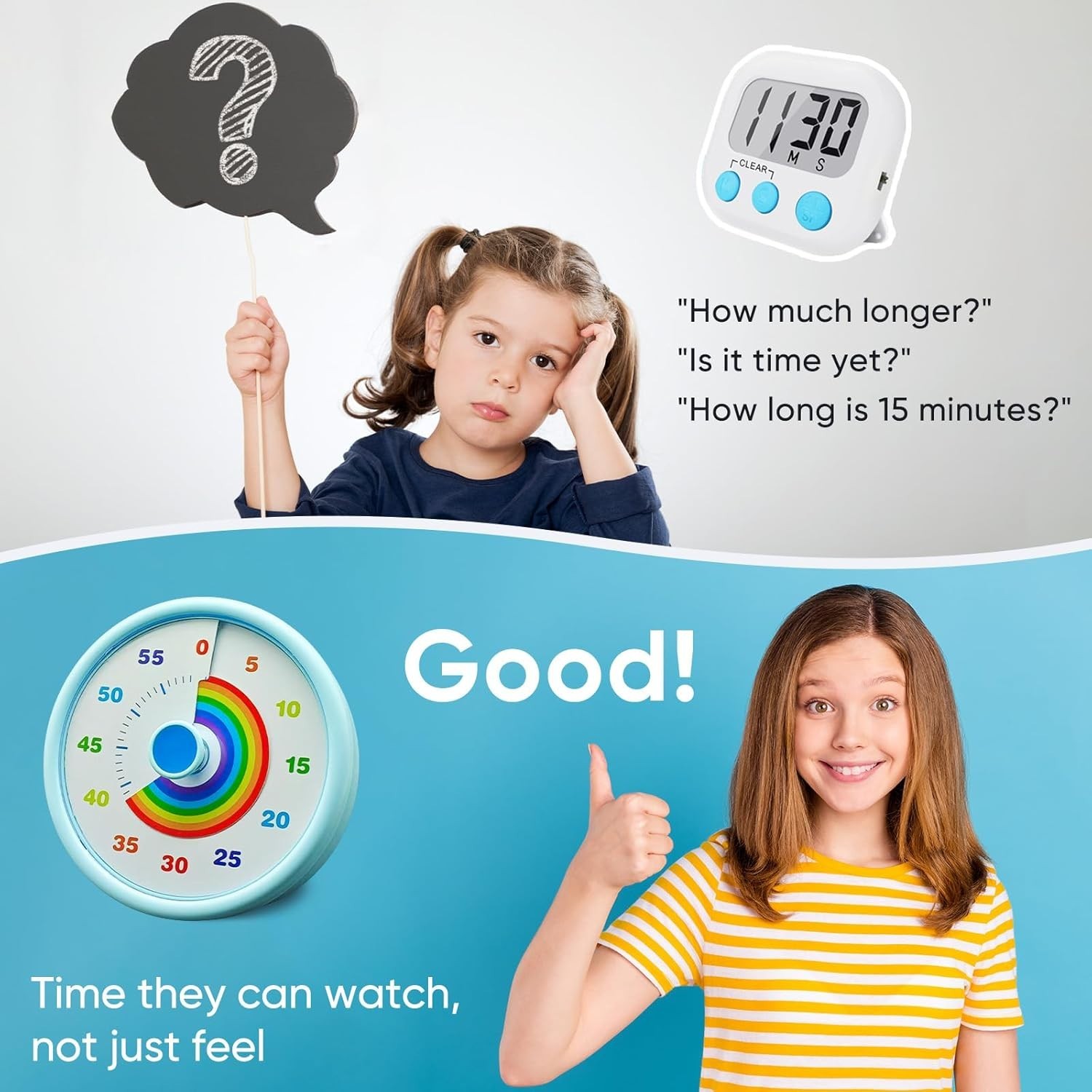 Rainbow Visual Timer for Kids, 60 Minute Silent Countdown Clock with Color Disk