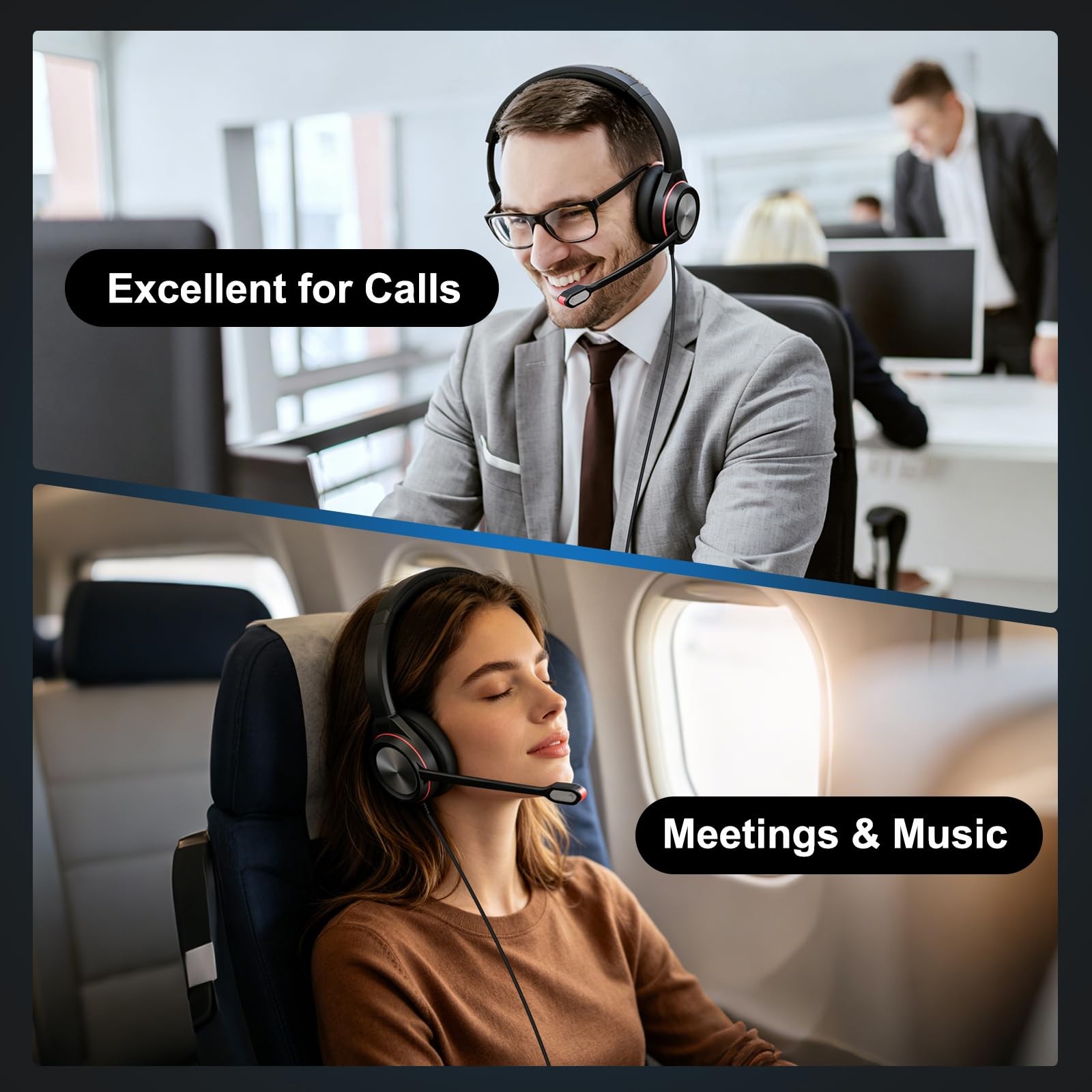 Auvonix USB Headset with Microphone for PC, 3.5mm & A/Type C Wired Duo