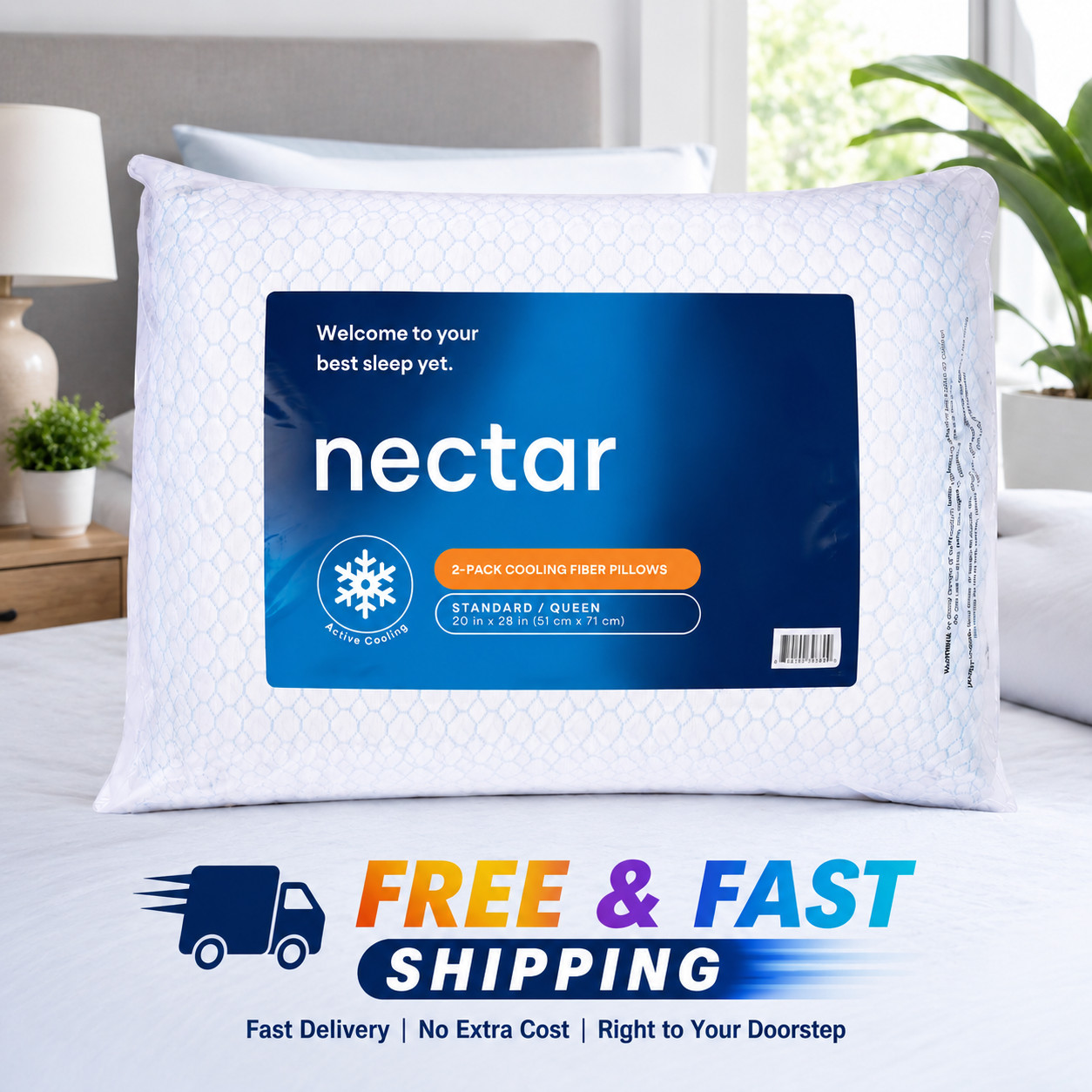 Nectar 2-Pack Cooling Down Alternative Microfiber Pillows, Standard/Queen Size
