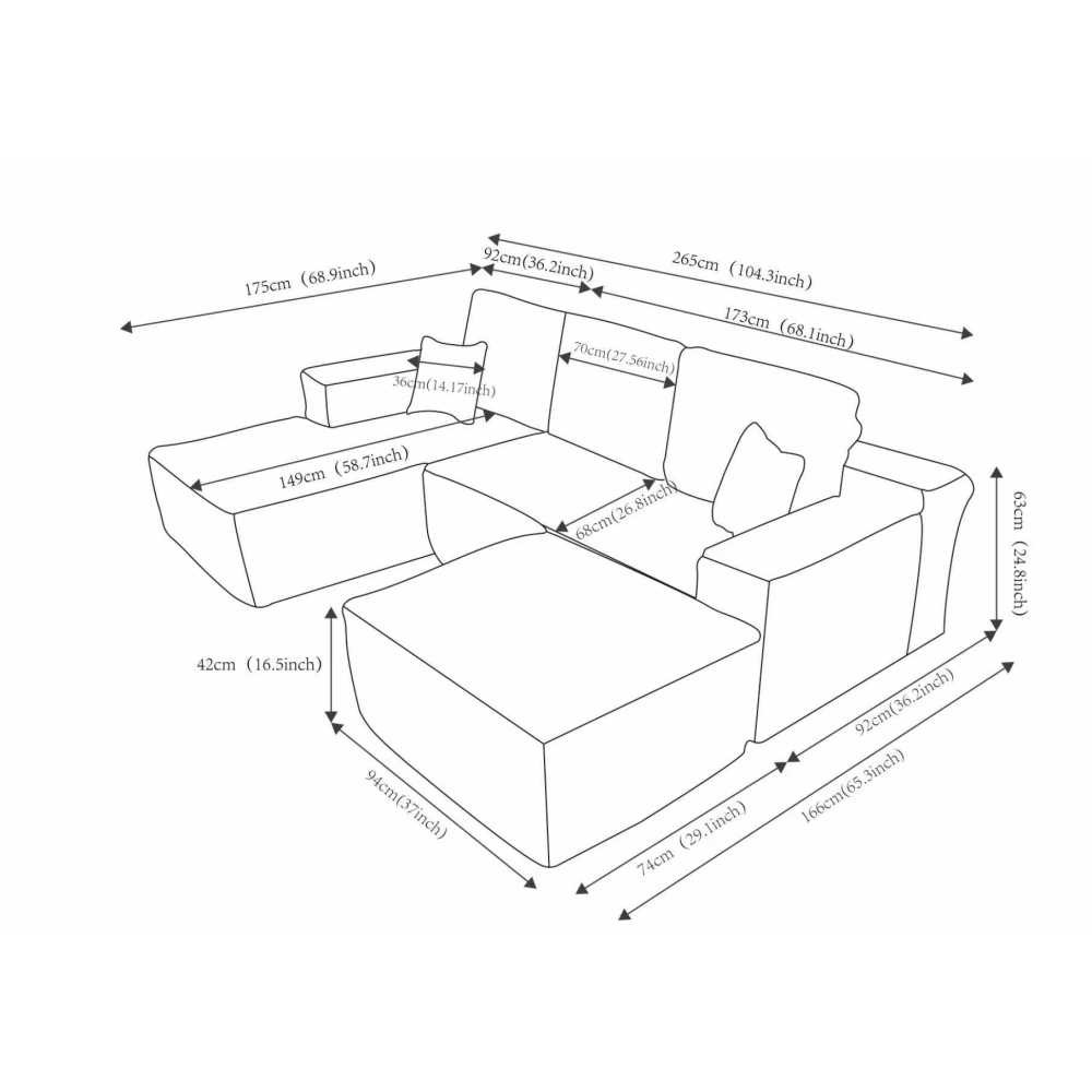 U-Shaped Sectional Sofa with Chaise Lounge, Modern Fabric Couch