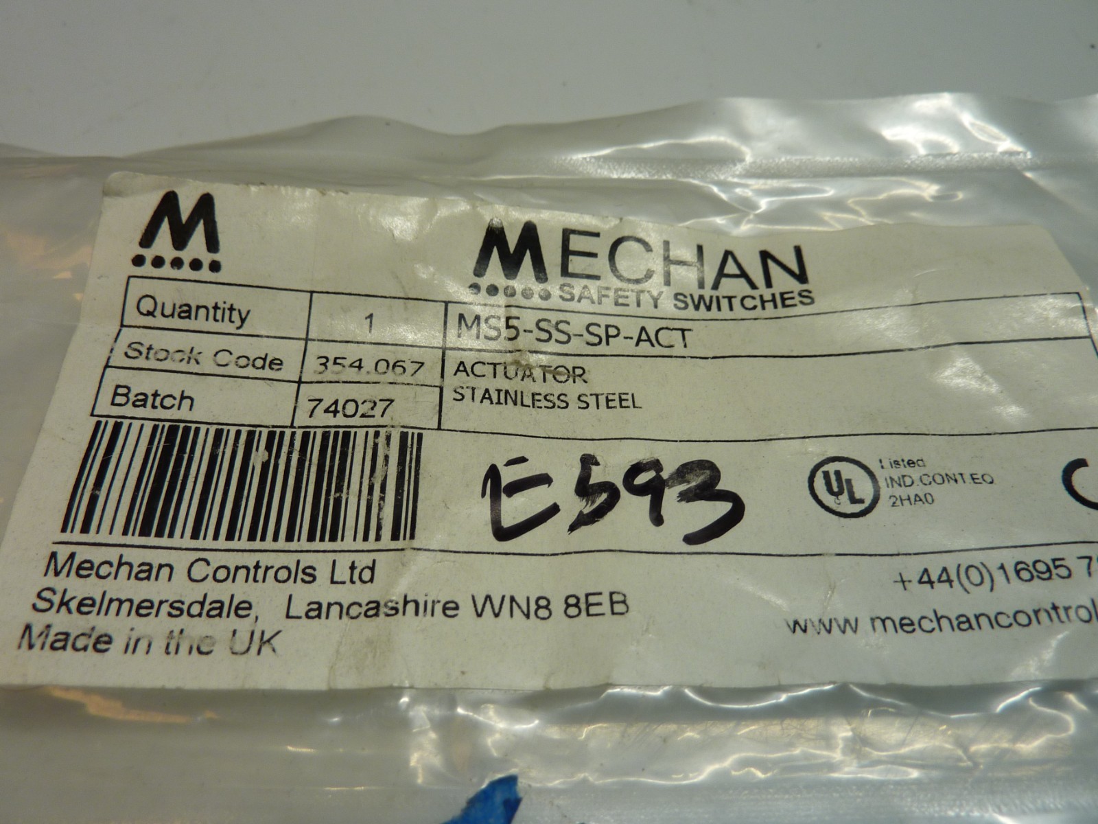 Mechan MS5-SS-SP-ACT Actuator Only for Magnetic Safety Switch (31995)