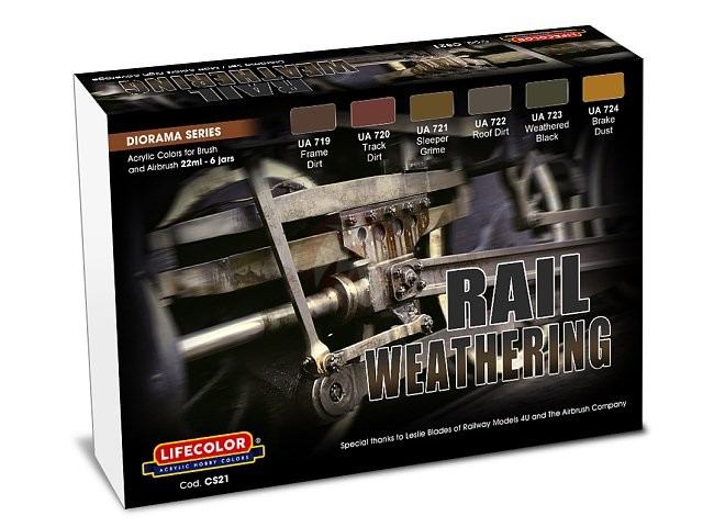 LifeColor Acrylic Paints Set Rail Weathering (6x 22ml) [Railway Diorama] CS21