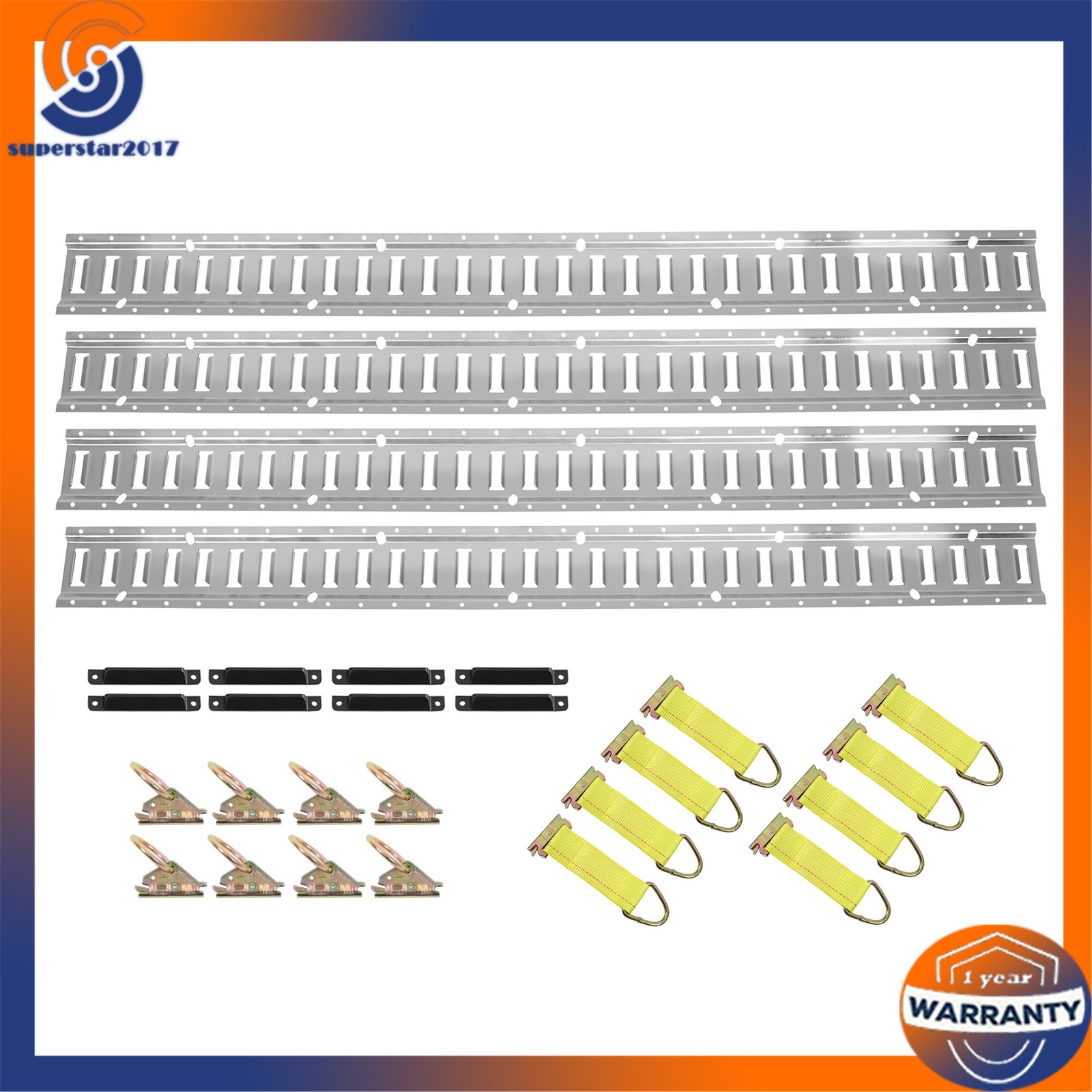 28PCS E-Track Kit 4x 5' Rails 8x Caps Straps O Rings Galvanized Silver