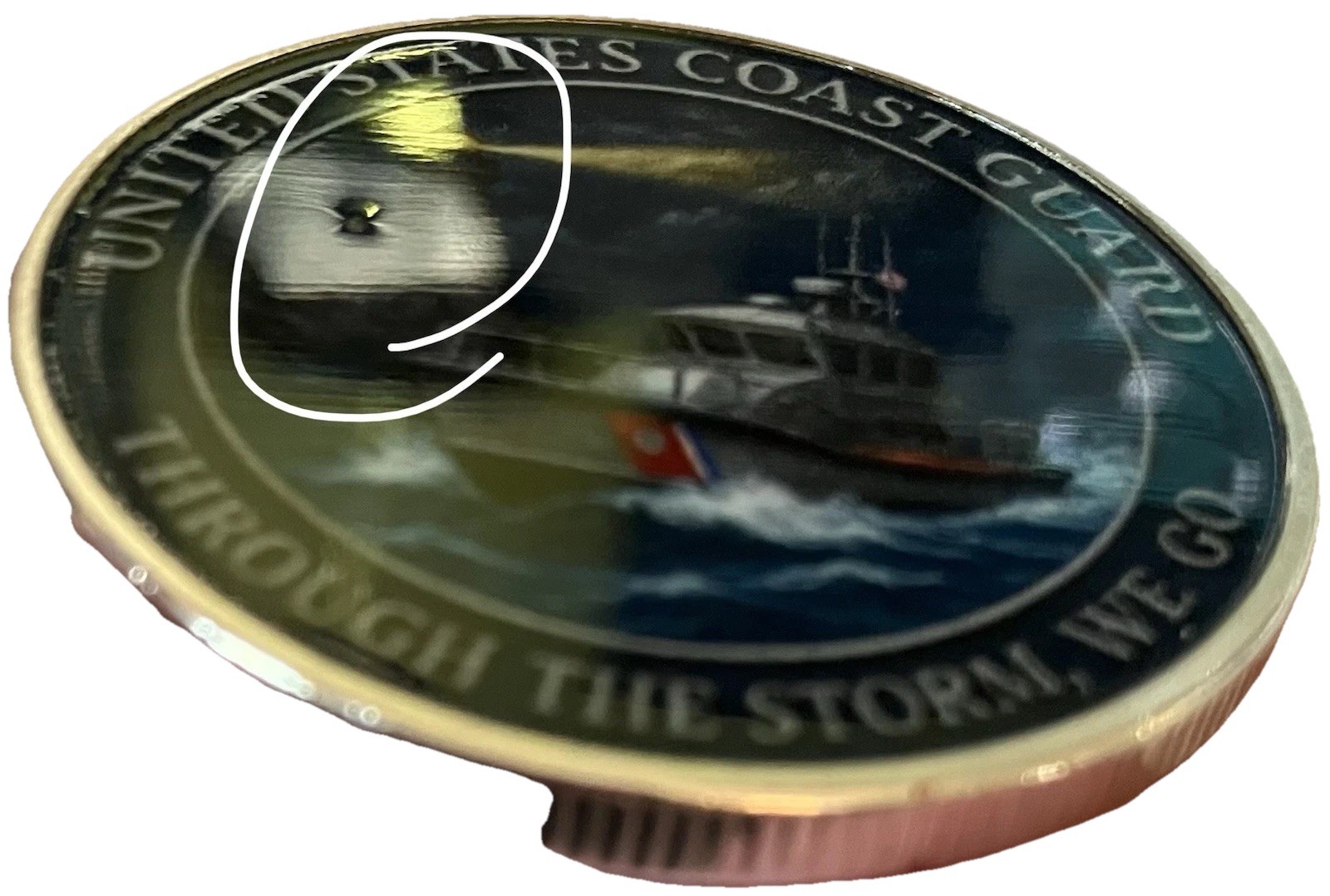 US Coast Guard Imperfect Coin-Silver Colored-2D-super Small Bumps-Random