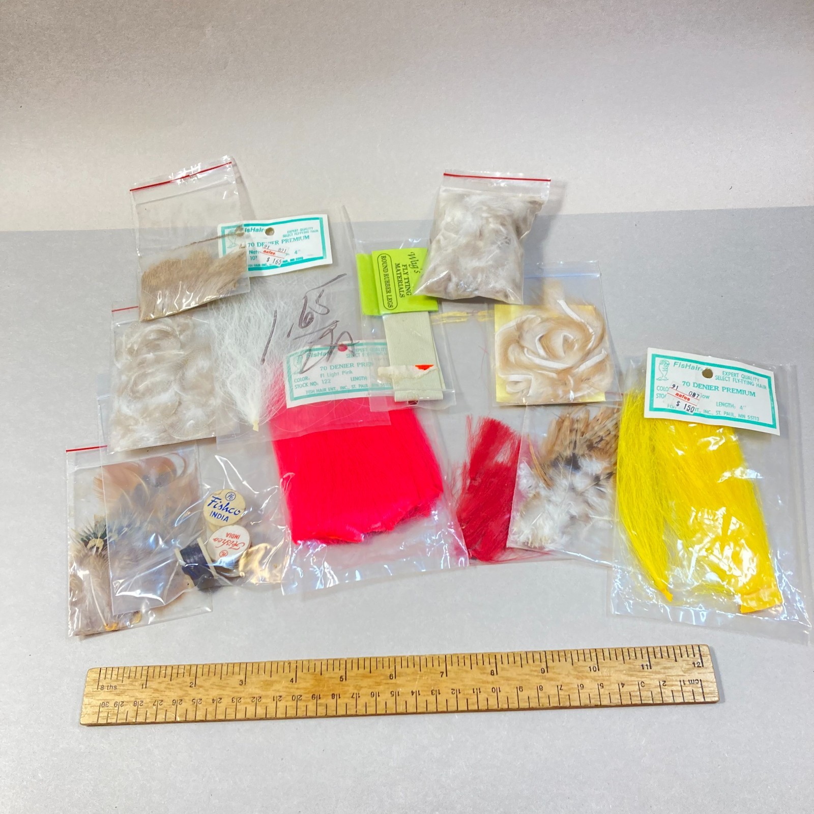 Fishing Fly Tying Supplies 12 Pc Hair Feathers & Thread