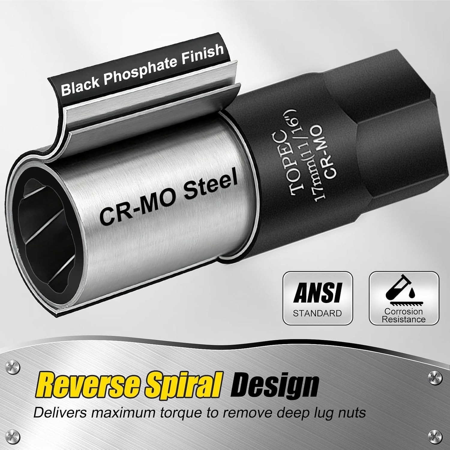 Professional Grade 19MM Lug Nut Extractor Socket - 2.6" Length, Heavy Duty