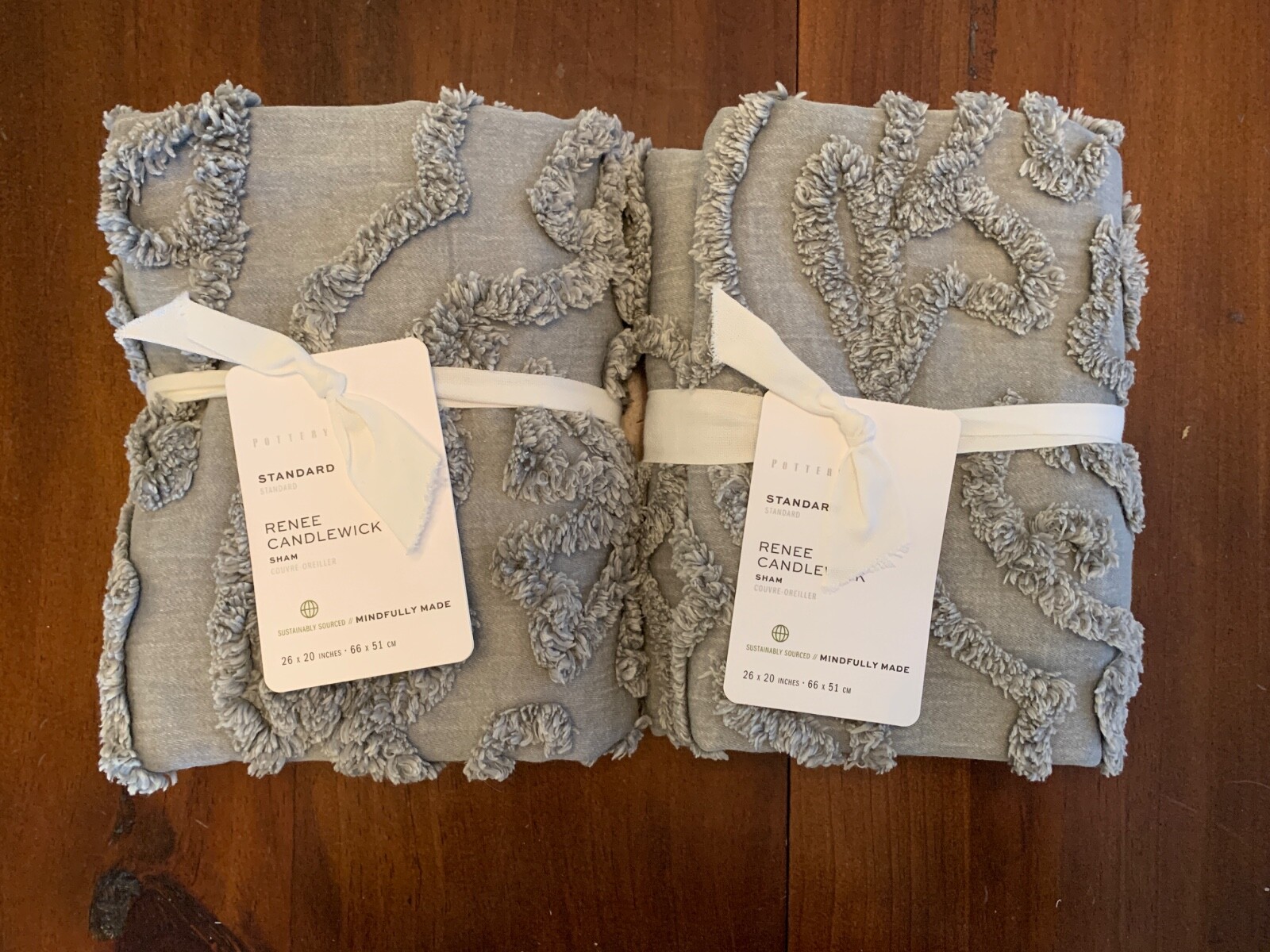 Pottery Barn / Renee Candlewick Cotton Sateen Sham, Standard, Gray, Set of 2
