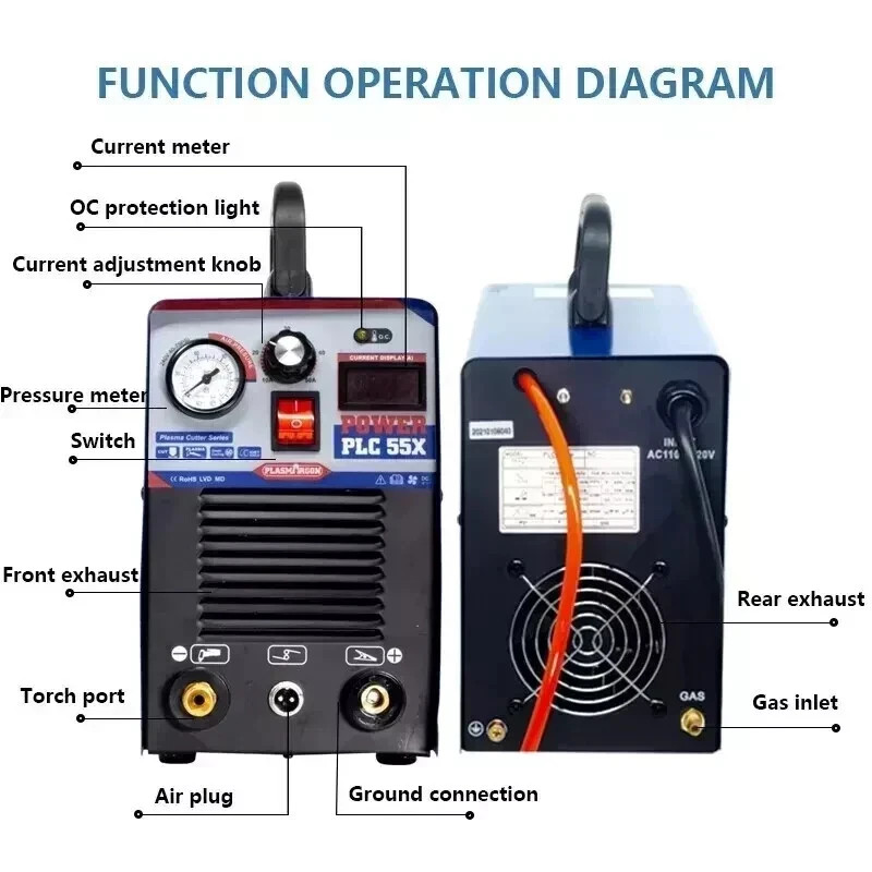 CUT55X 110V/220V 55A Plasma Cutter Machine HF IGBT Inverter LED 12mm Clean Cuts