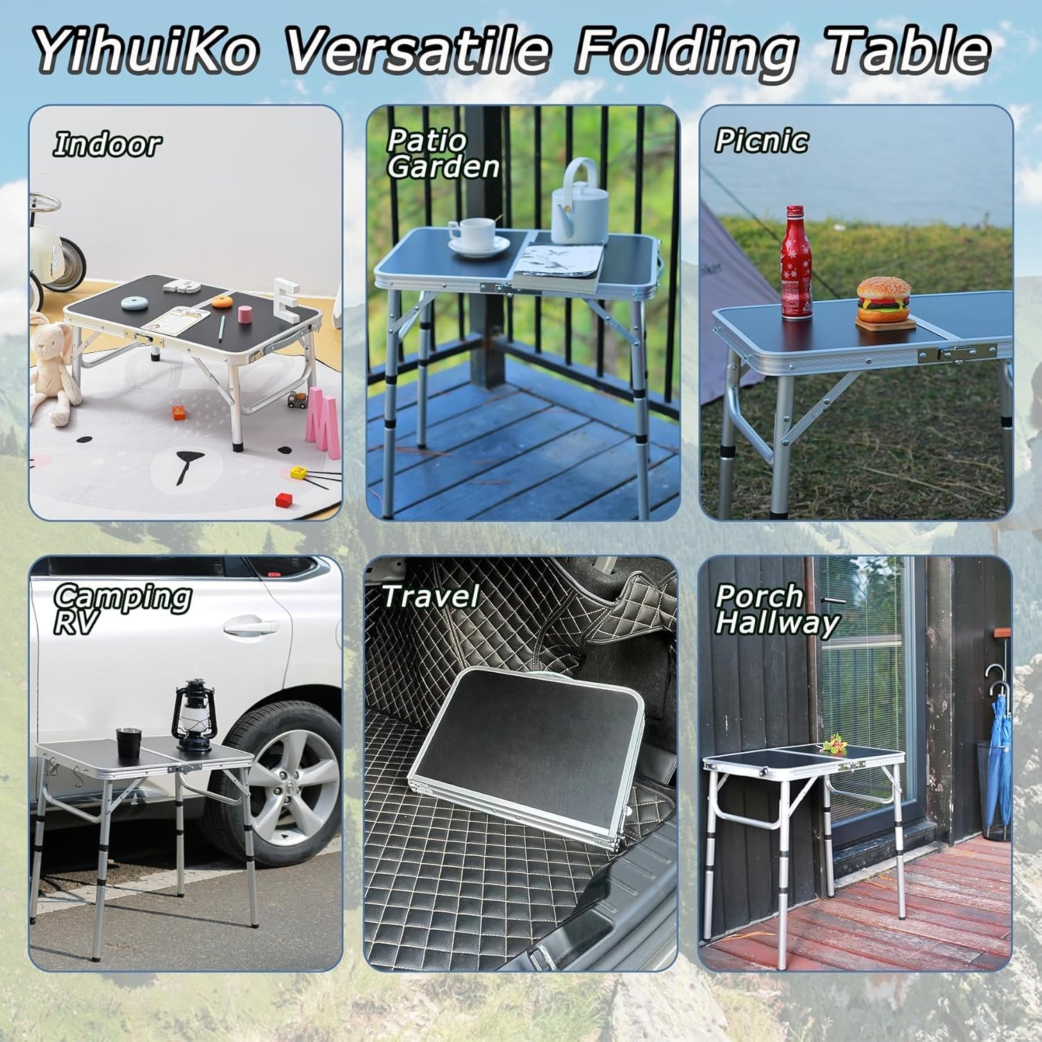 Lightweight Aluminum Folding Camping Table with Adjustable Height White 24"