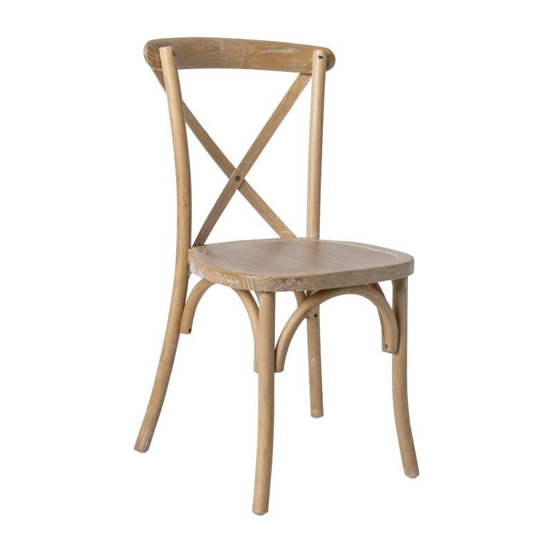 Bistro Style Cross Back Natural White Grain Wood Stack Restaurant Dining Chair