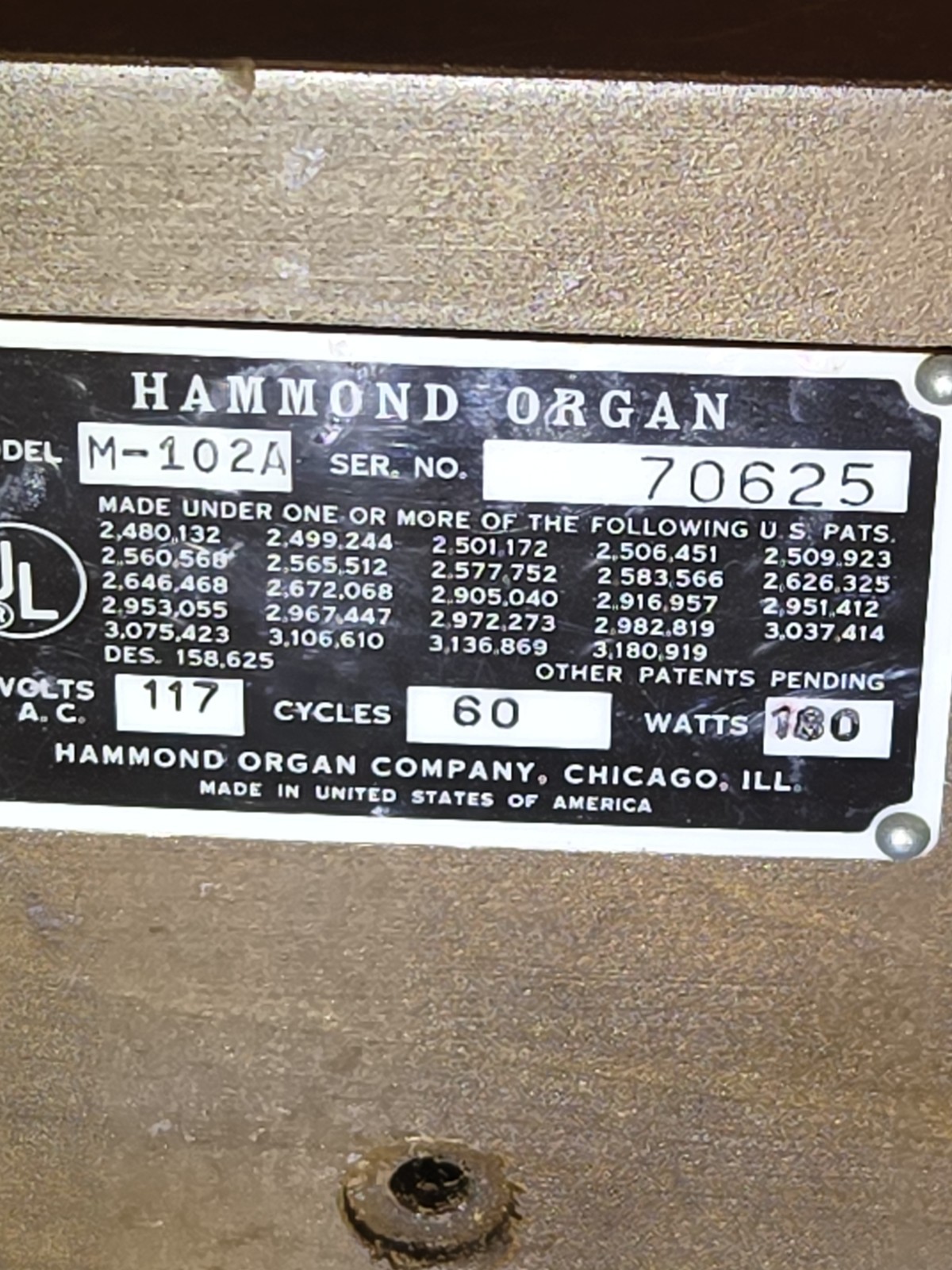 Hammond Organ -- Matching Transformer -- From A Working M-102A