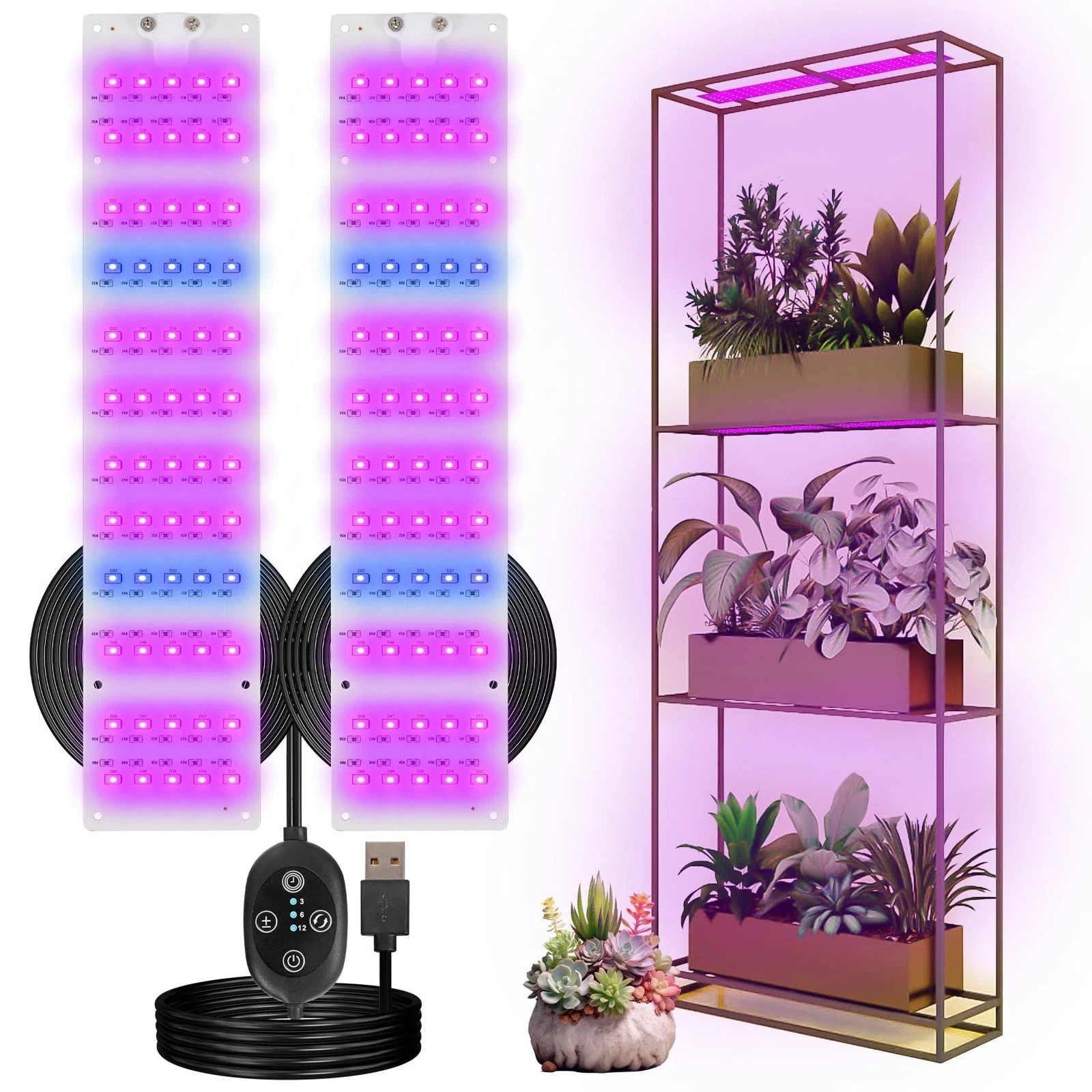 Grow Light for Indoor Plants, USB LED Grow Lamp, Waterproof Grow Light with 3...