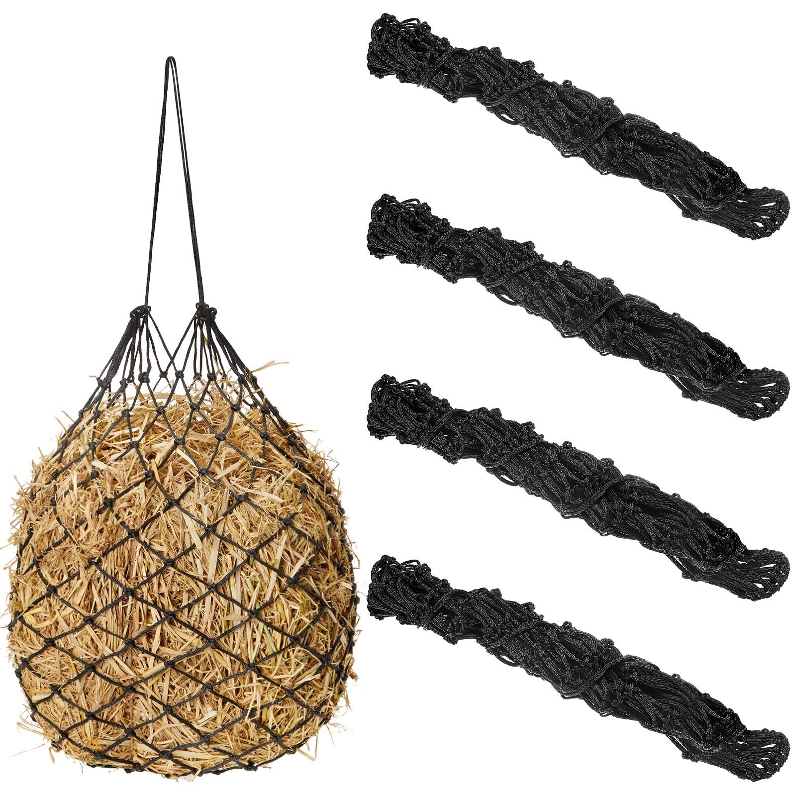 Fabbay 4 Pcs Slow Feed Hay Net Feeder Hay Bag for Horses Slow Feeder 40 Inch ...