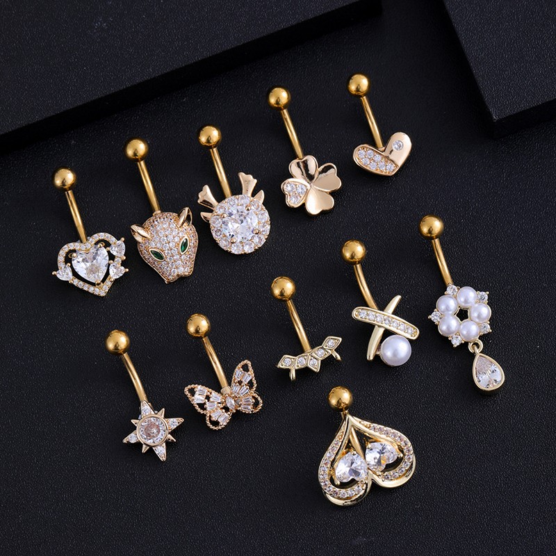 Fashion Belly Button Rings Simple Stainless Steel Heart Navel Piercing Barbell