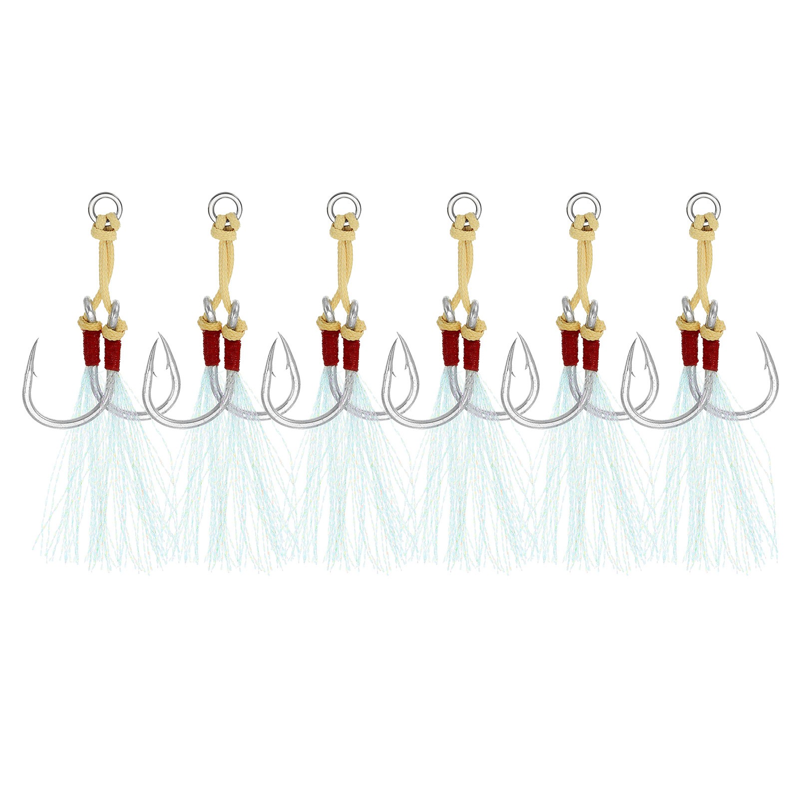 6pcs Fishing Assist Hooks Kit Double Jigging Hook Glow Tassel(3/0#, 3.2"x0.6")