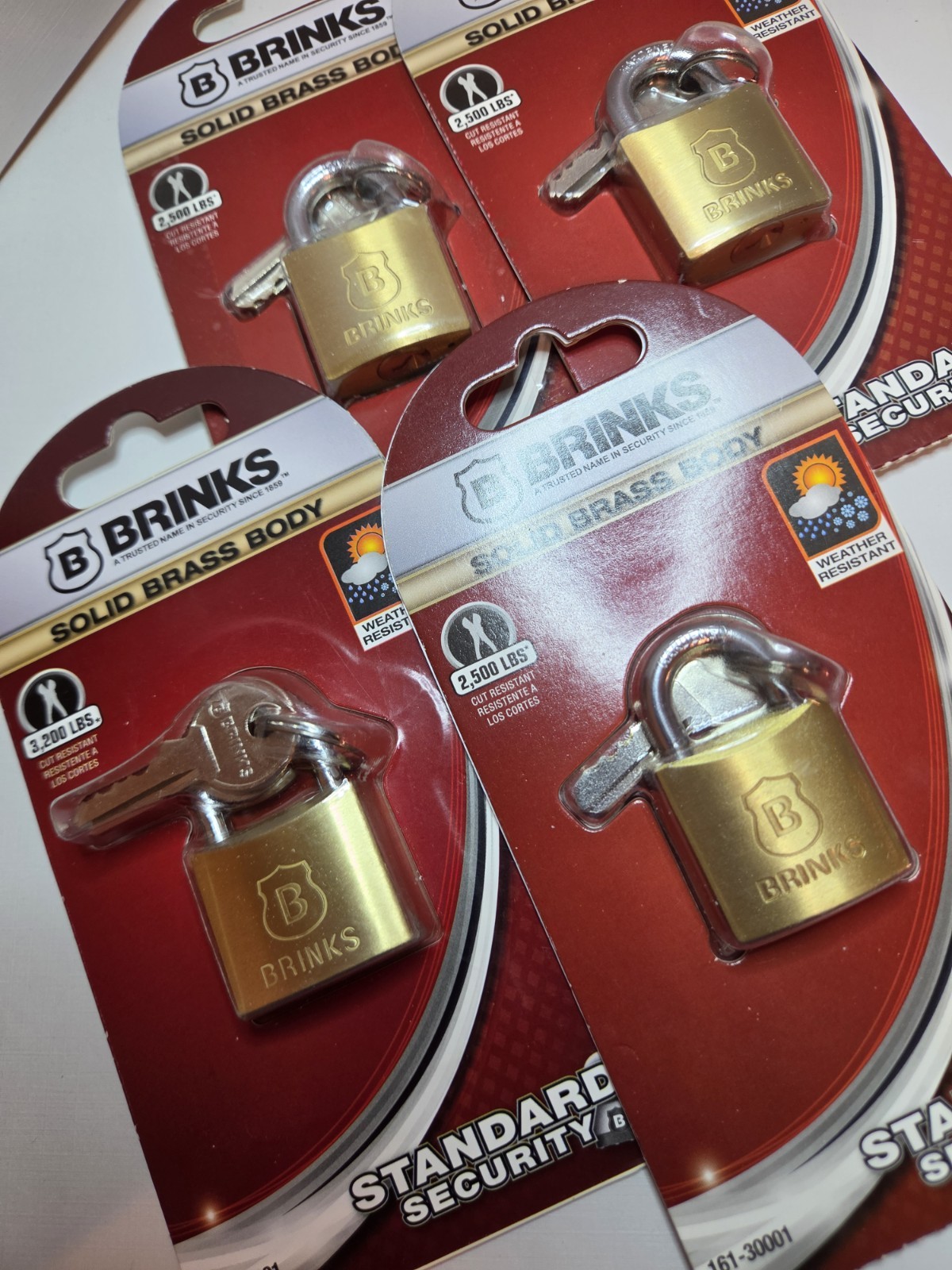 Lot 4 Brinks Solid Brass Body Padlocks & Keys NEW