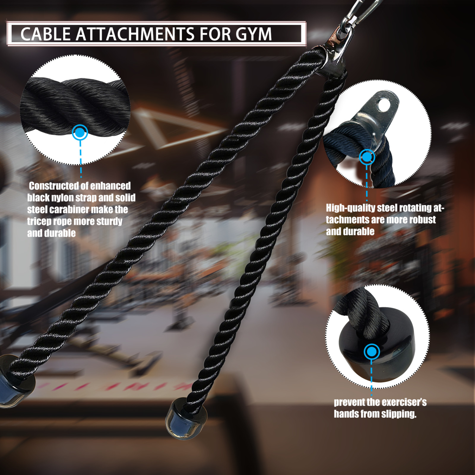 120cm Long Tricep Rope Pull Down Attachment Machine for Home Gym Pulley System