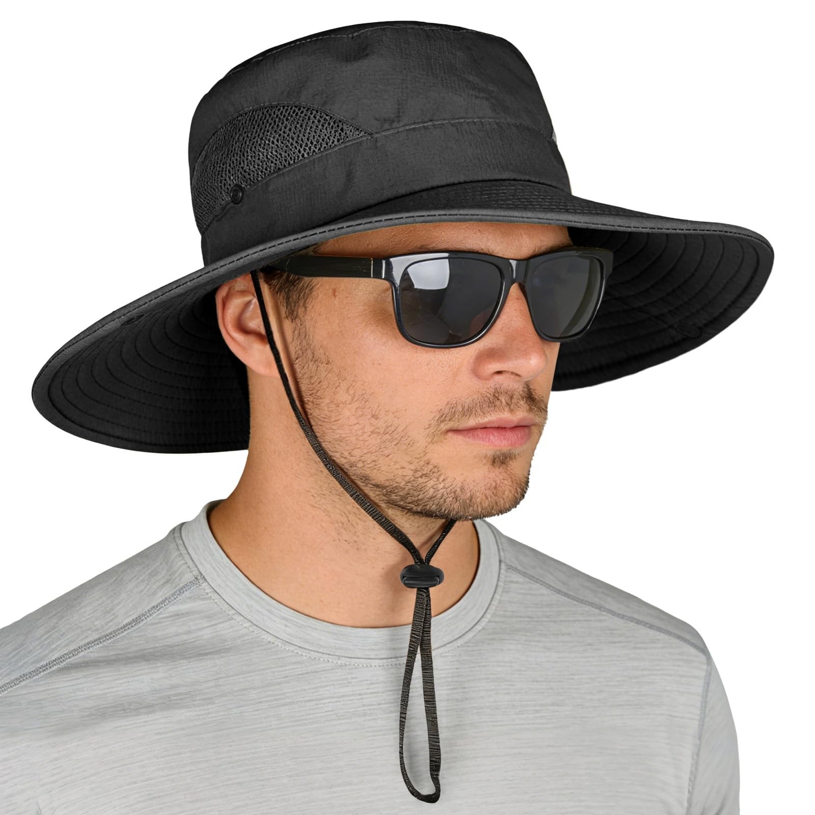 ZOORON Sun Hats for Men Women, Wide Brim Safari 6 3/4-6 7/8, 1pack-black
